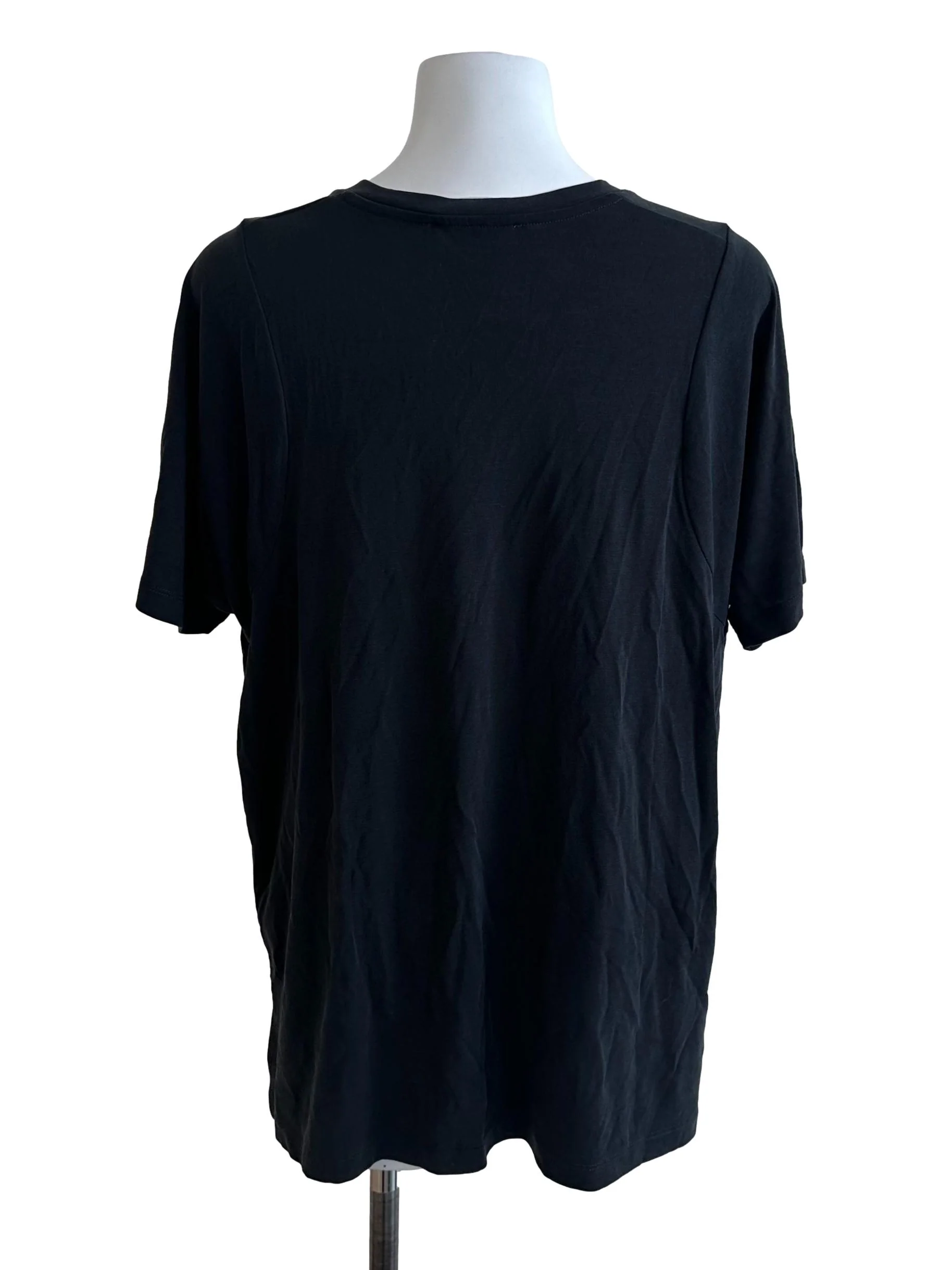 Charcoal Black Round Neck Slit Tee Top - Image 2
