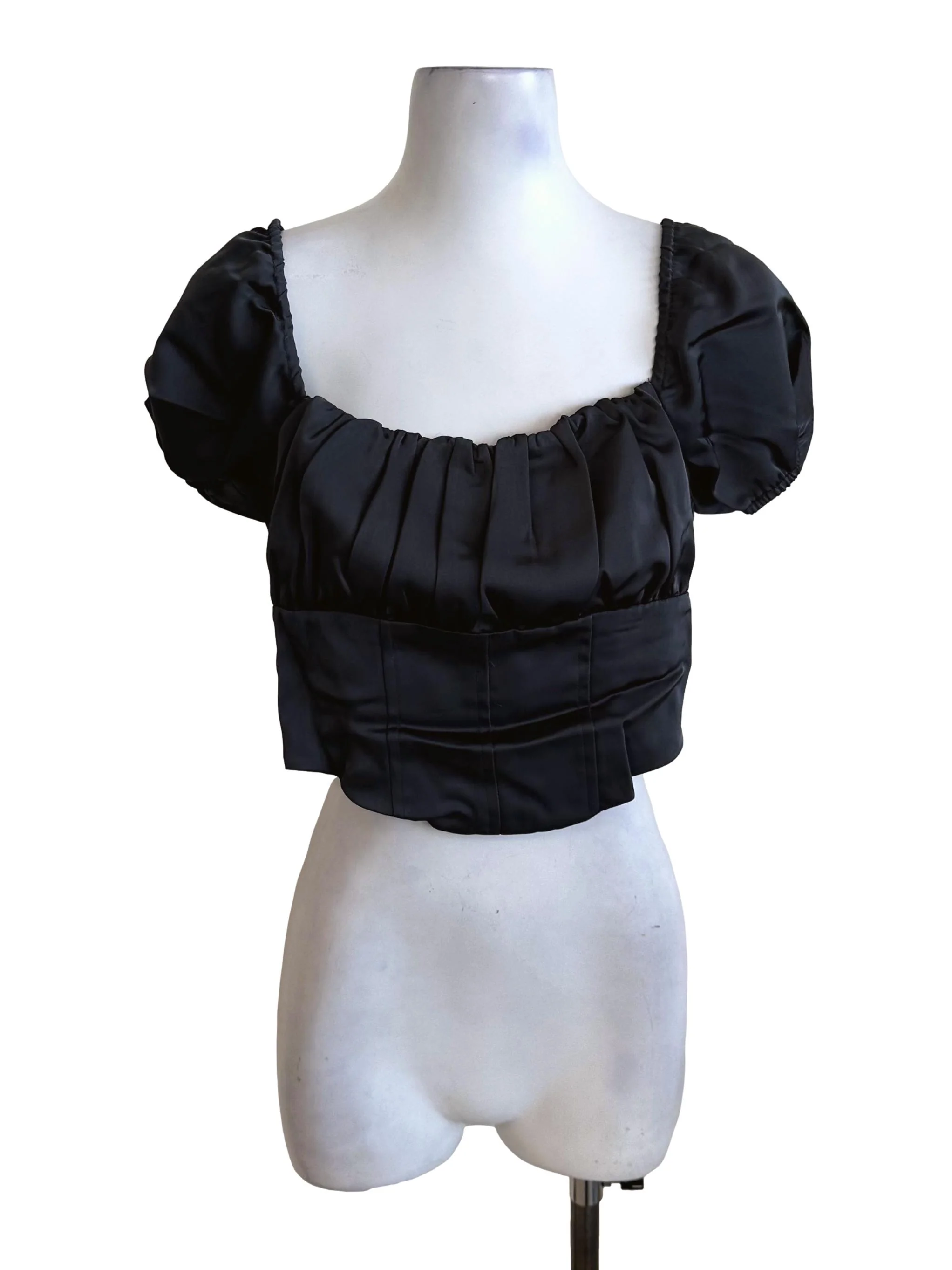 Charcoal Black Ruched Puff Sleeve Top