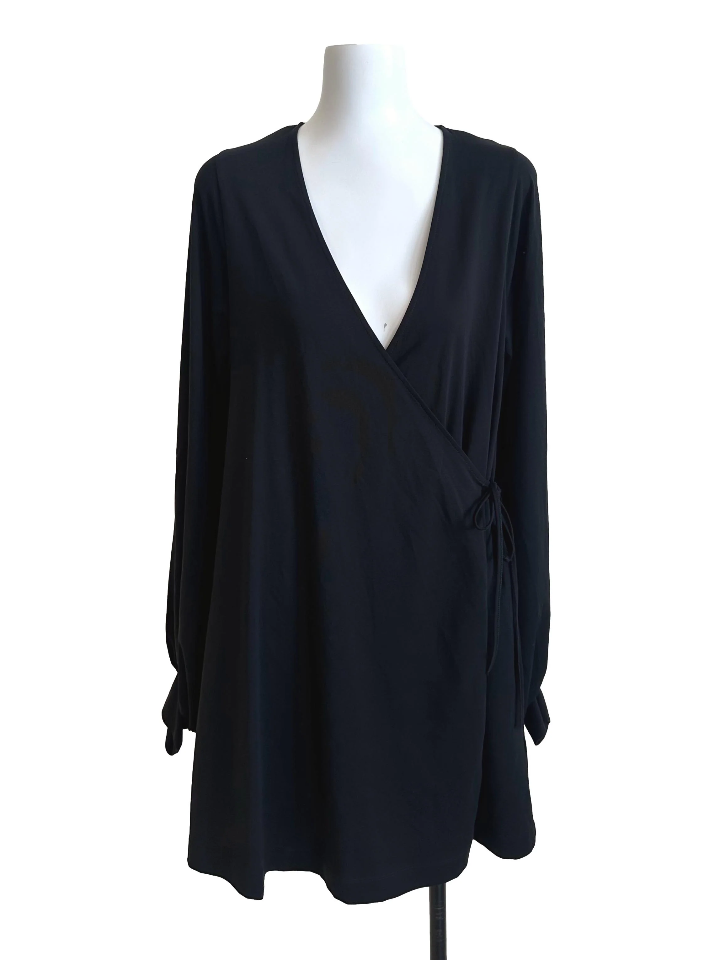 Charcoal Black V Neck Wrap Dress