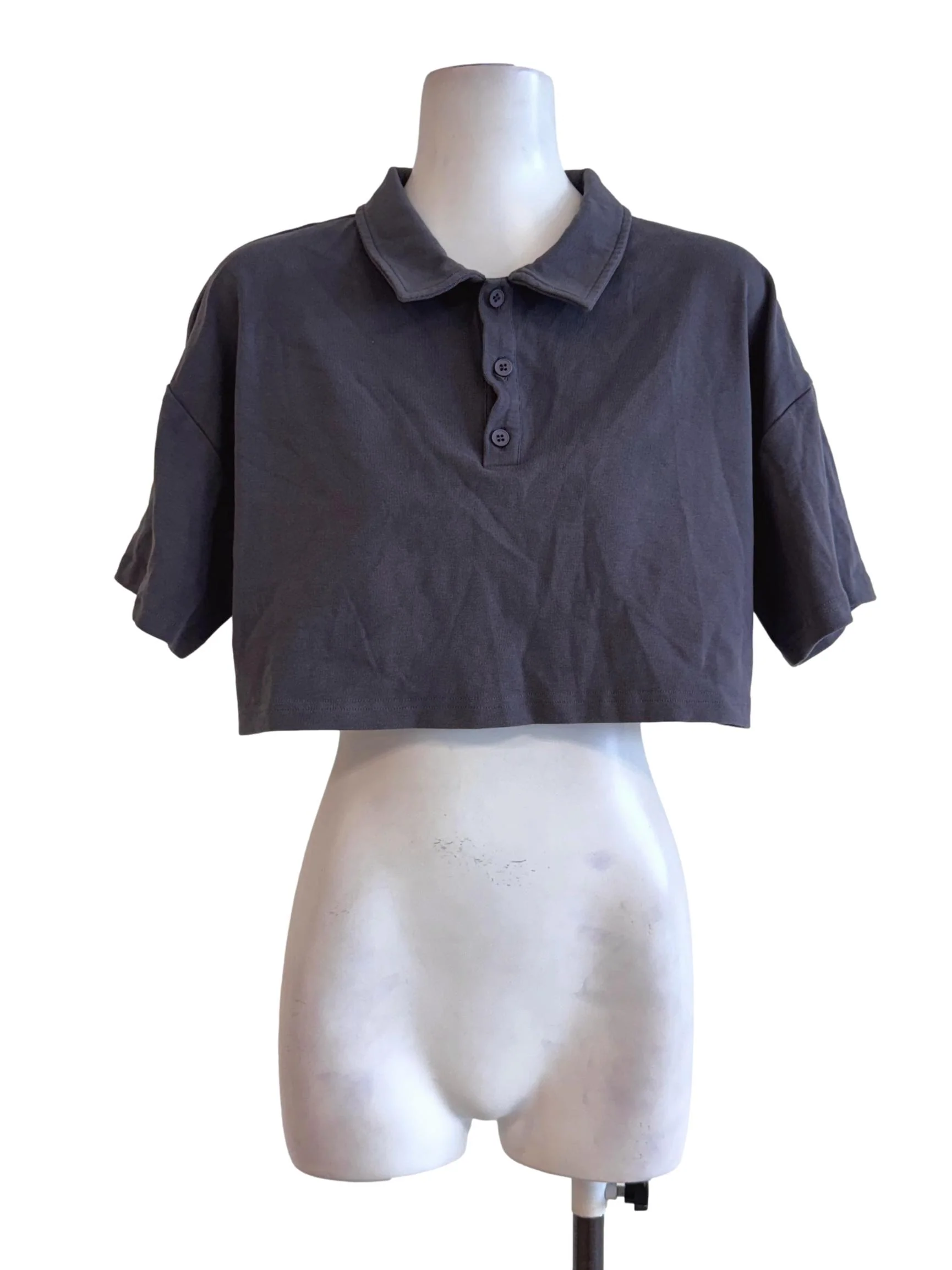 Charcoal Cropped Polo Tee