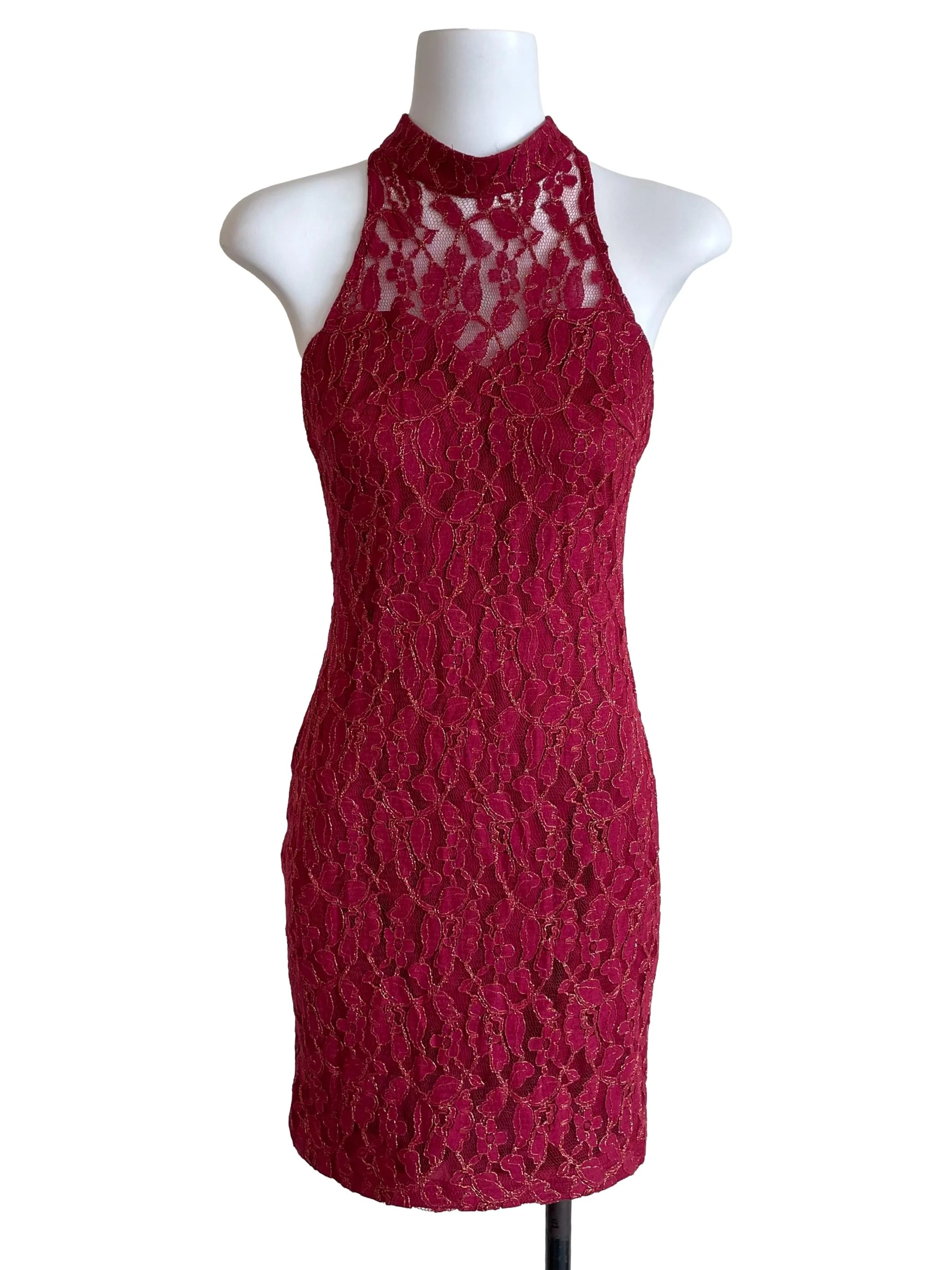 Cherry Floral Lace Halter Neck Dress
