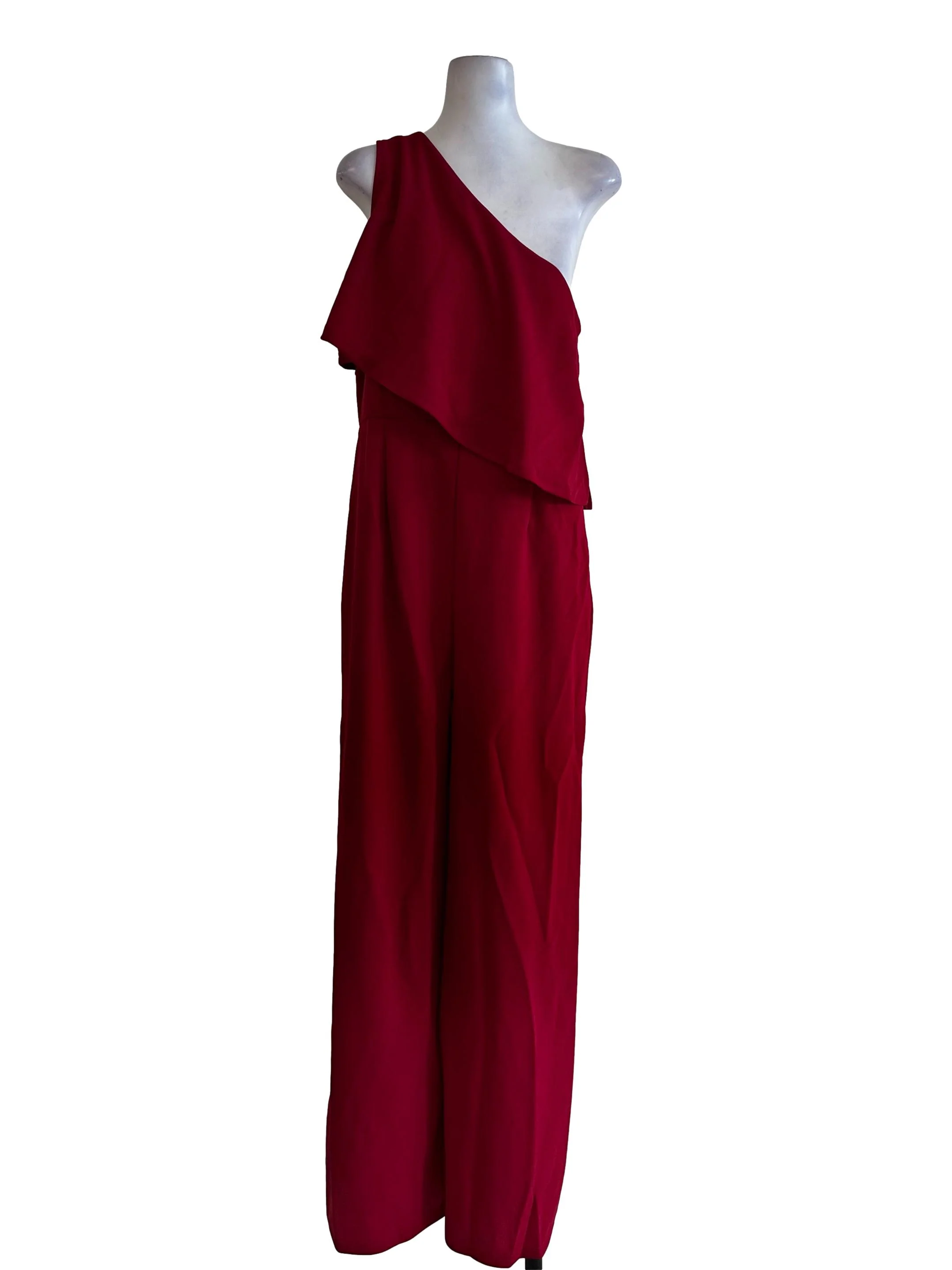 Cherry Red Asymmetric Neck Jumpsuits