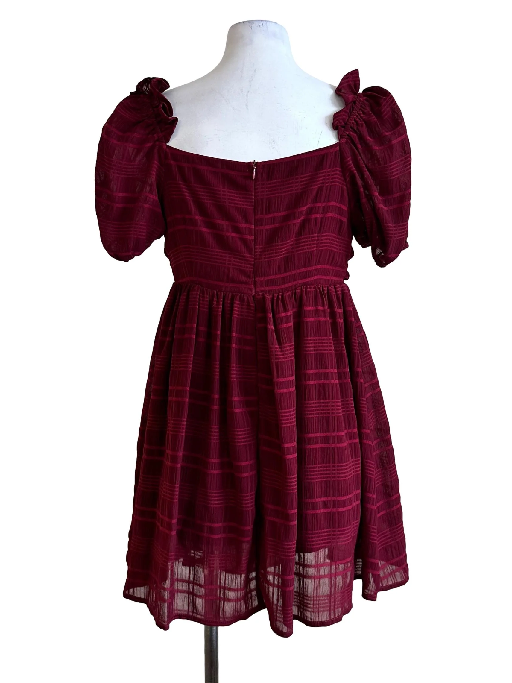 Cherry Red Plaid Pattern Romper - Image 2