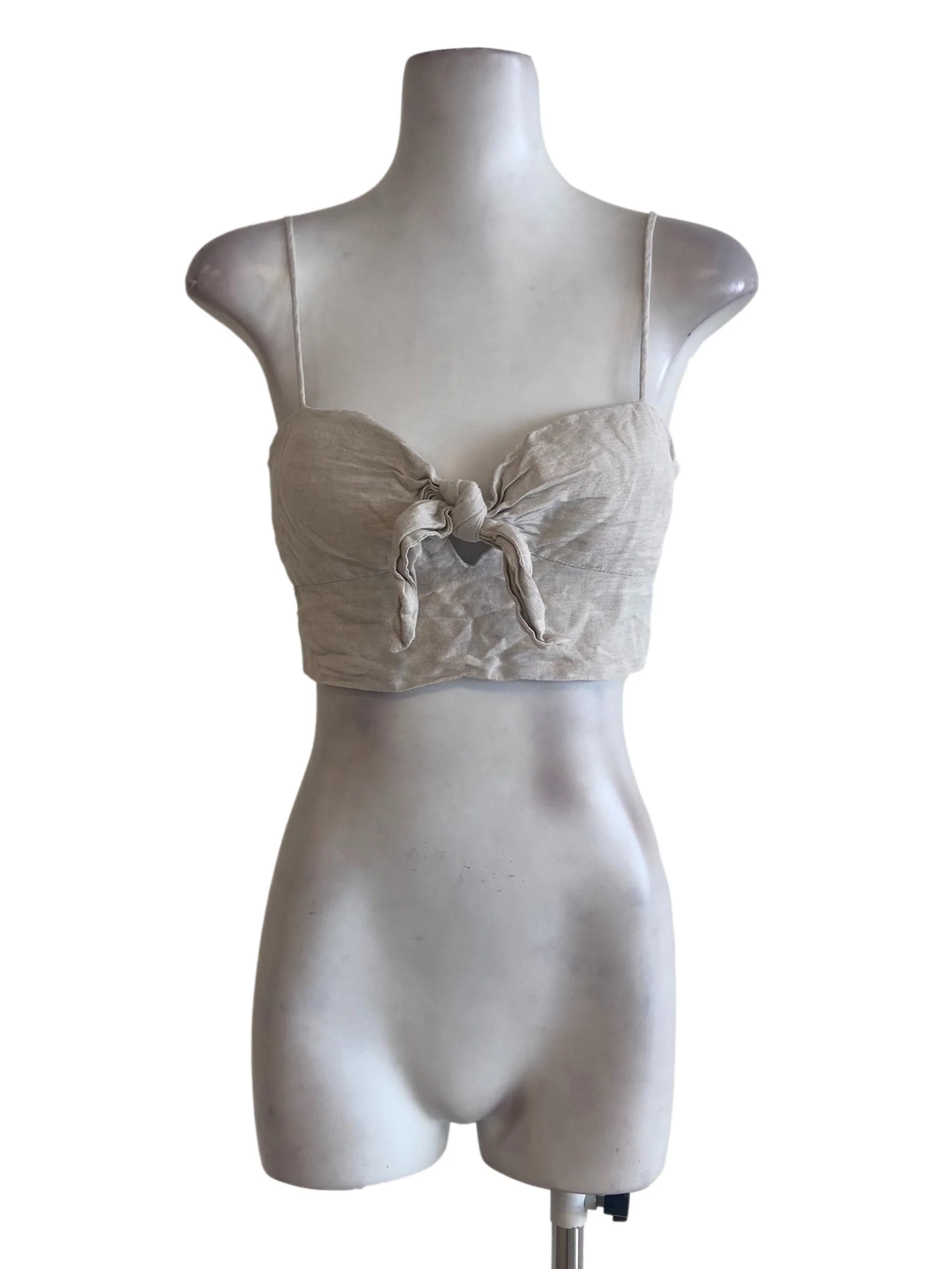 Chiffon Beige Spaghetti Strap Crop Top