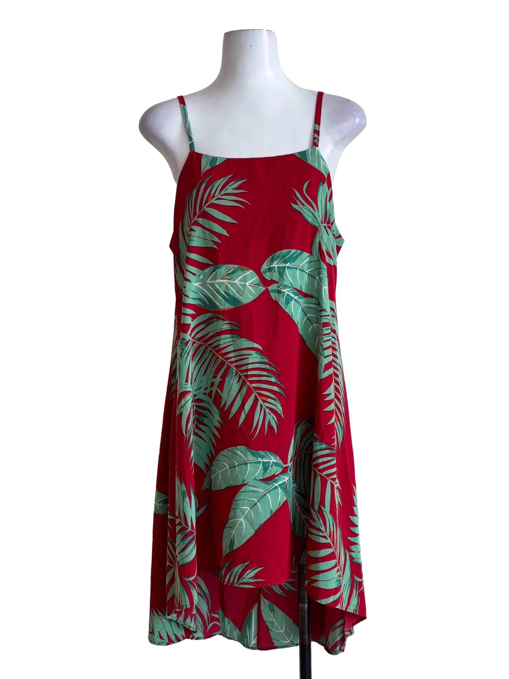 Chili Red Leaf Print Camisole Dress