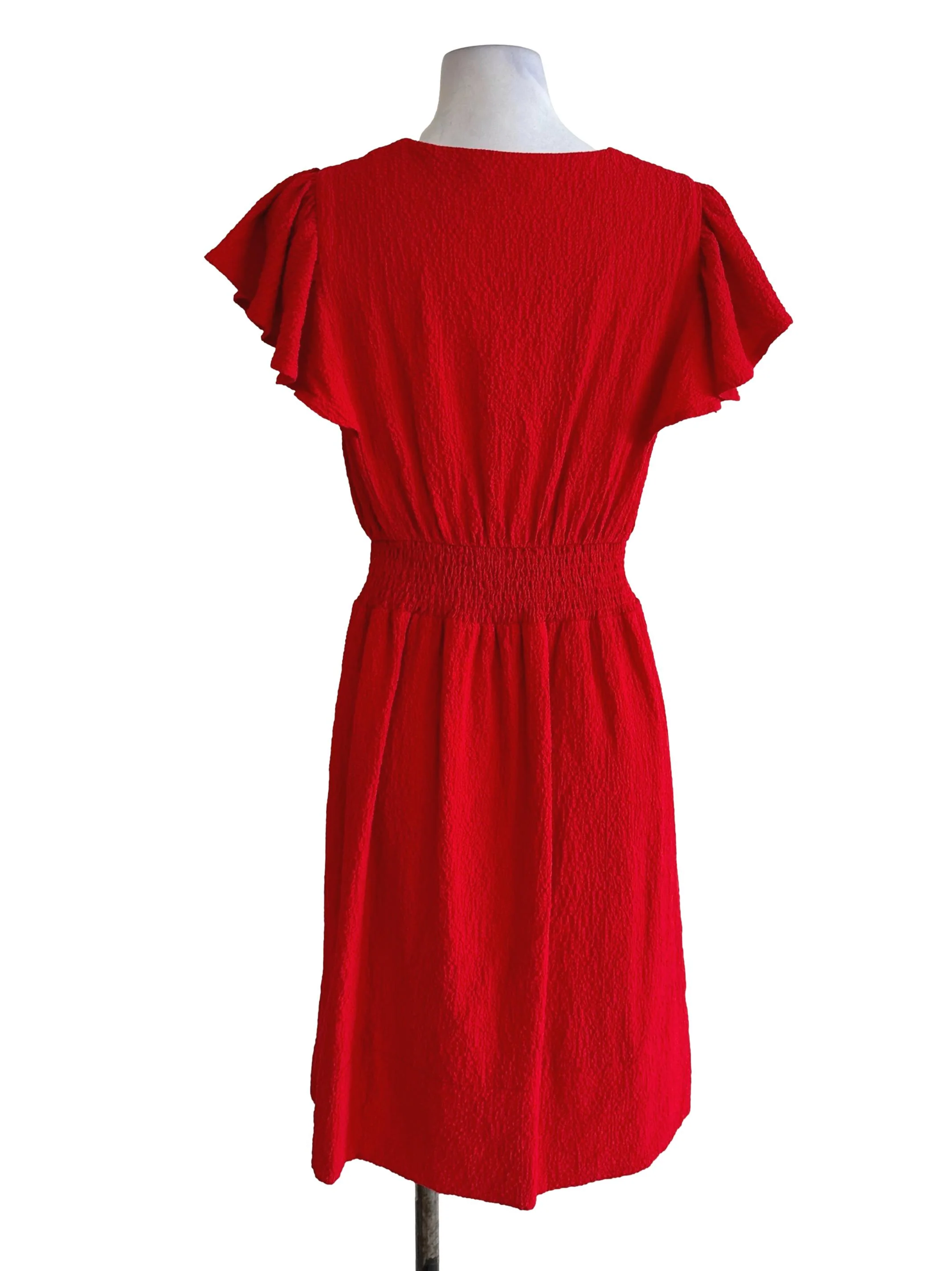 Chili Red V Neck Textured Dress - Image 2