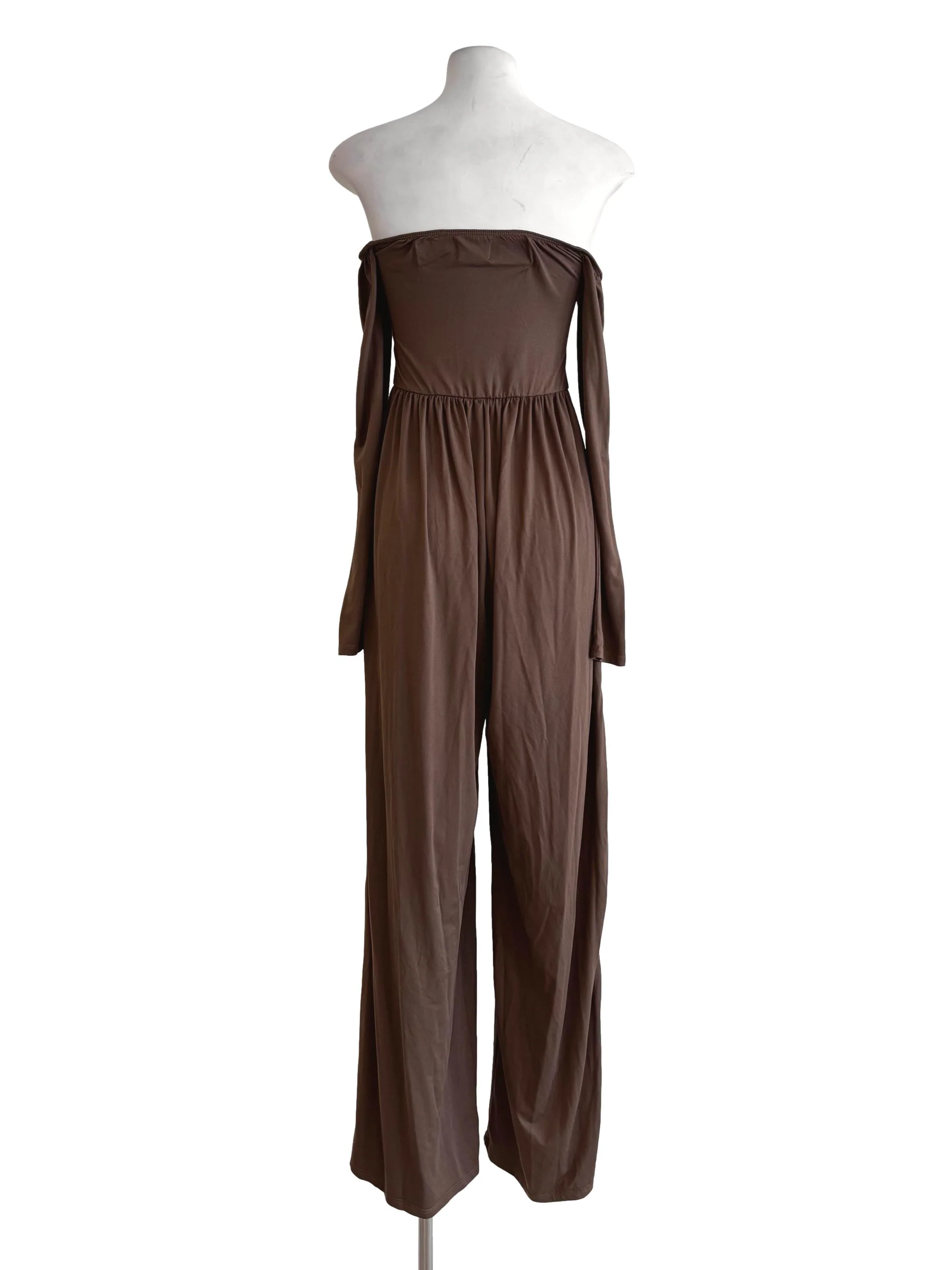 Chocolate Off Shoulder Strapless Cotton Jumpsuit - Image 2