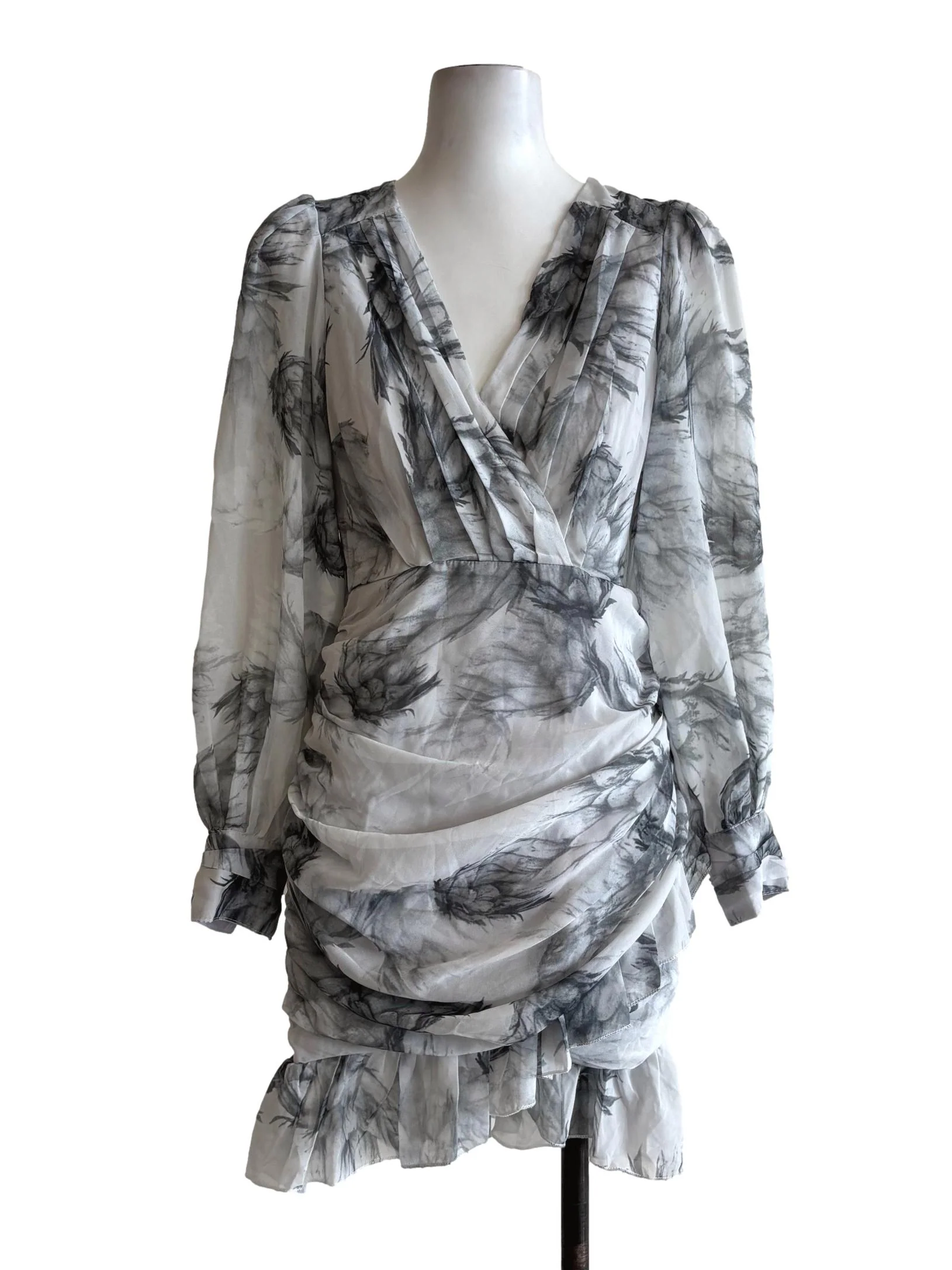 Chrome Grey Ruched Wrap Dress