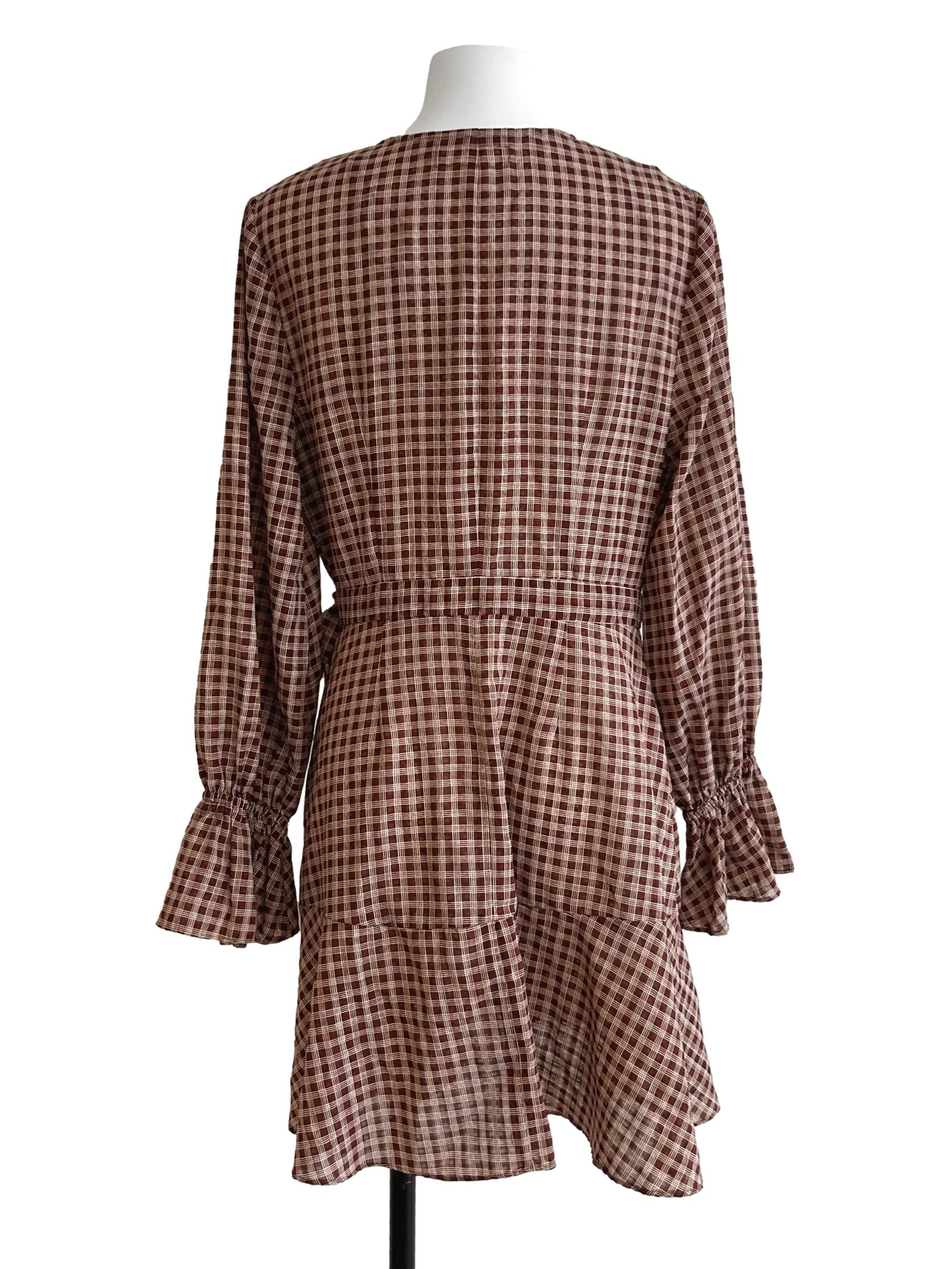 Cinnamon Brown Gingham Wrap Dress - Image 2