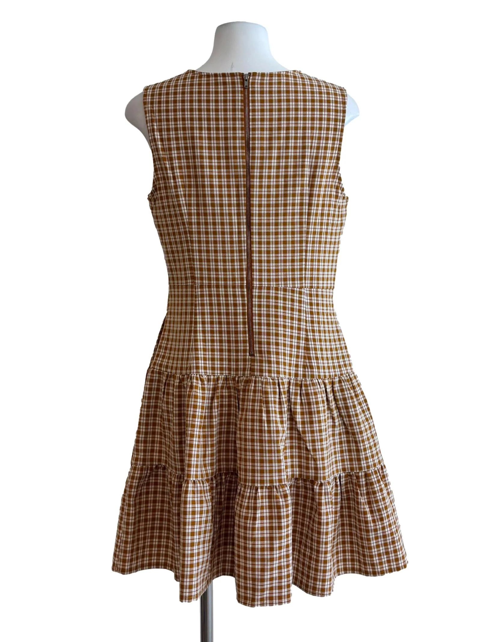Cinnamon Brown Sleeveless Tiered Checkered Dress - Image 2