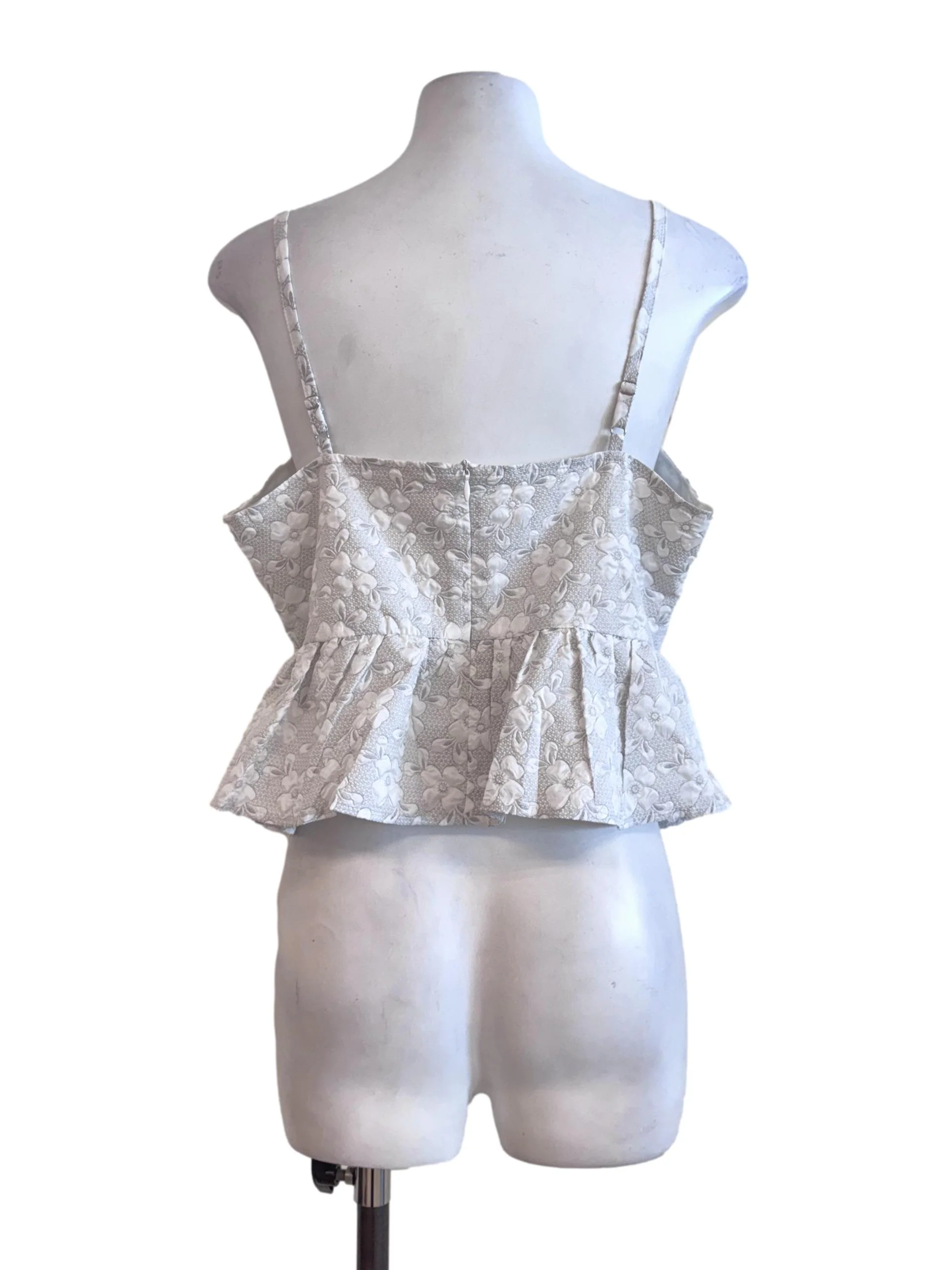 Cloud Grey Floral Print Square Neck Sleeveless Peplum Top - Image 2
