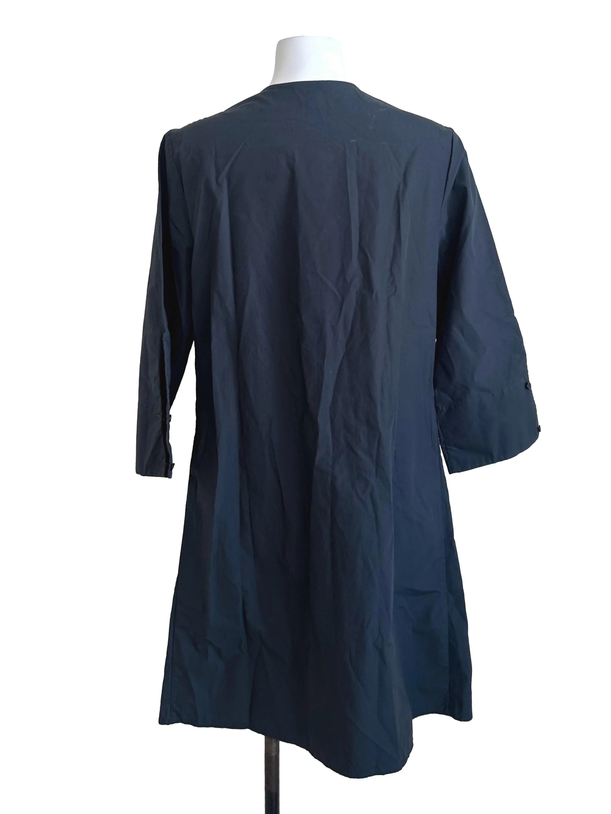 Cloud Grey Round Neck Pleated Button Dress - Image 2