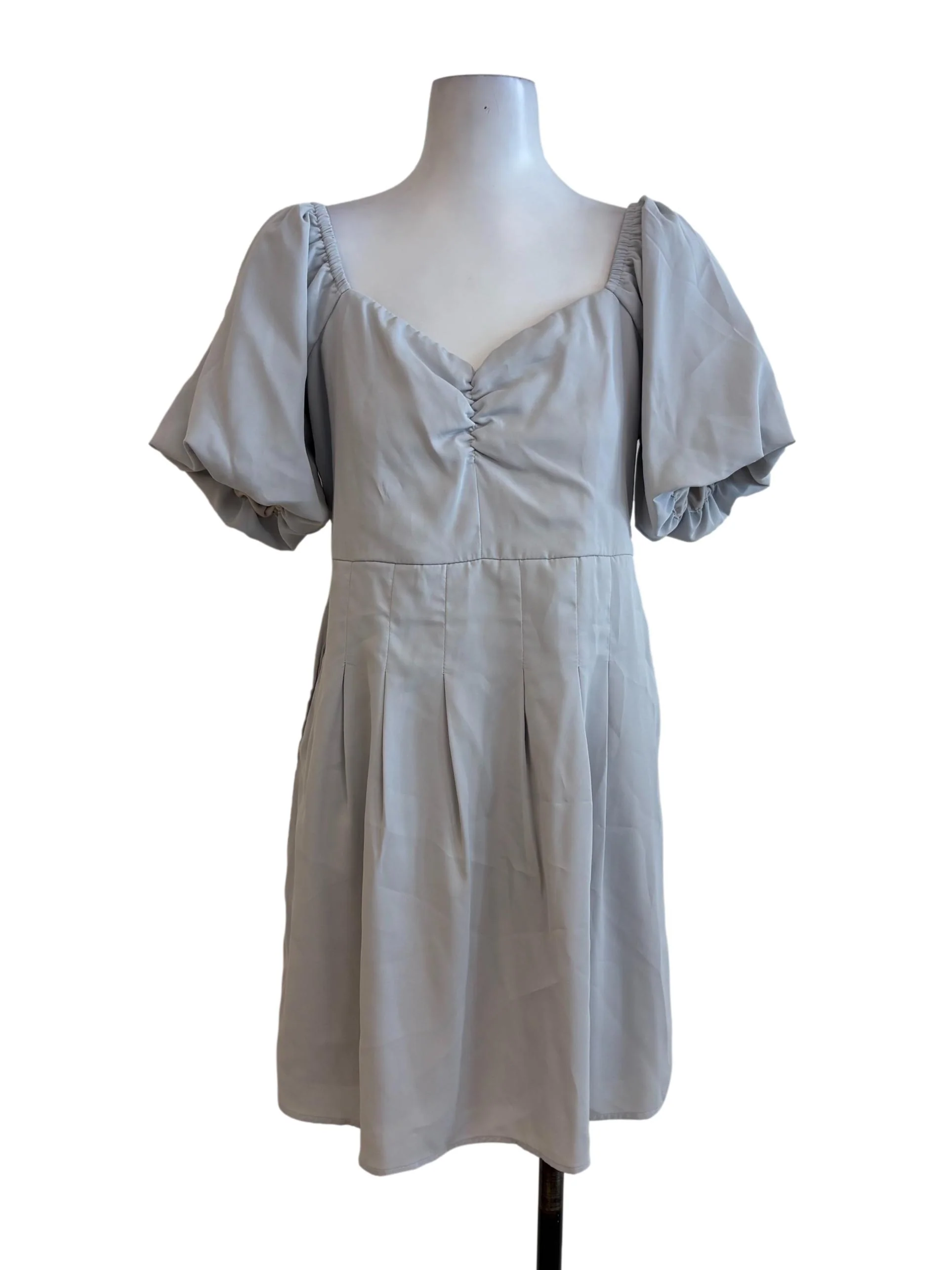 Cloud Grey Ruched Pleated Dress