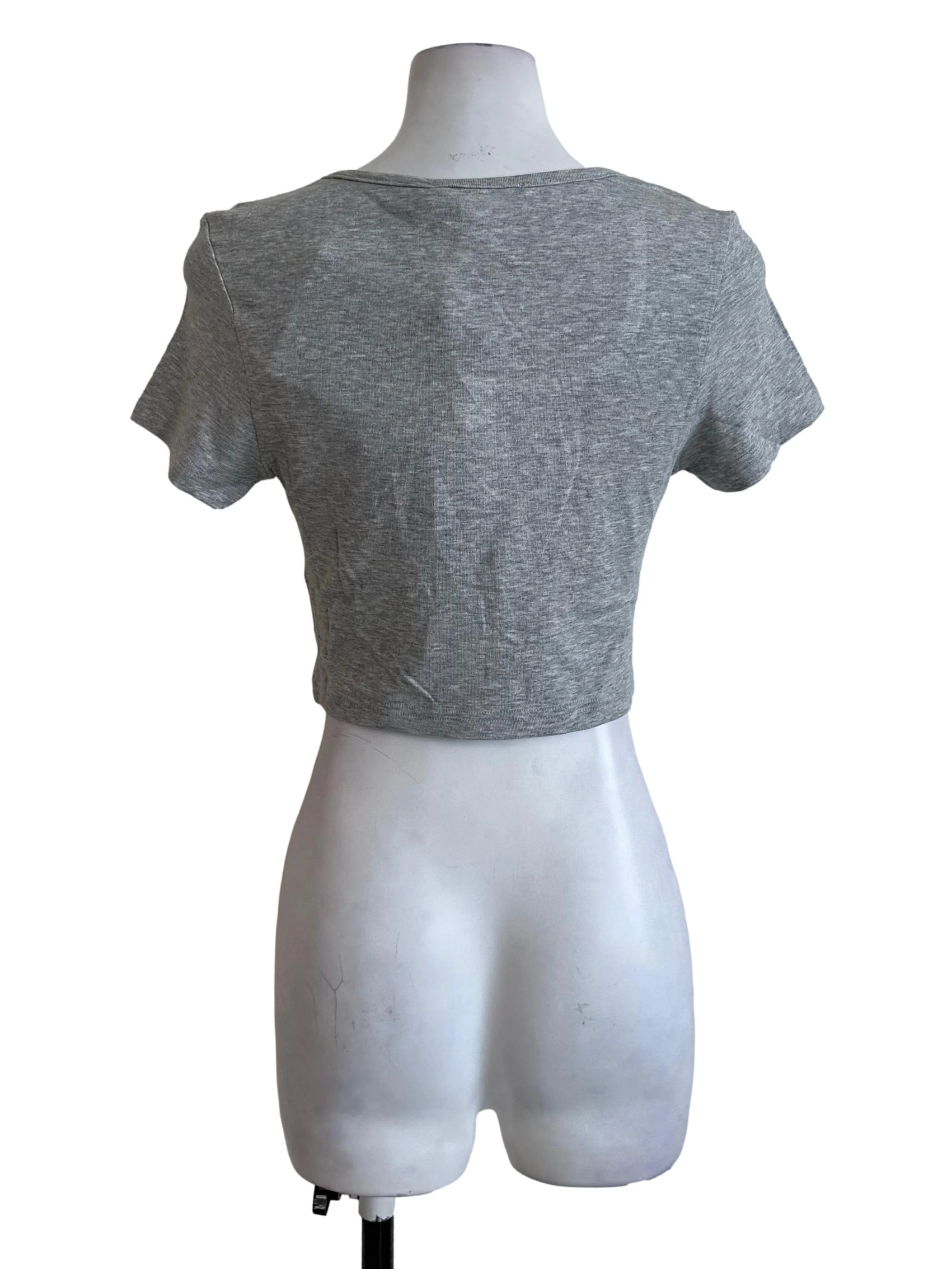 Cloud Grey Square Neck Short Sleeve Crop Top - Image 2