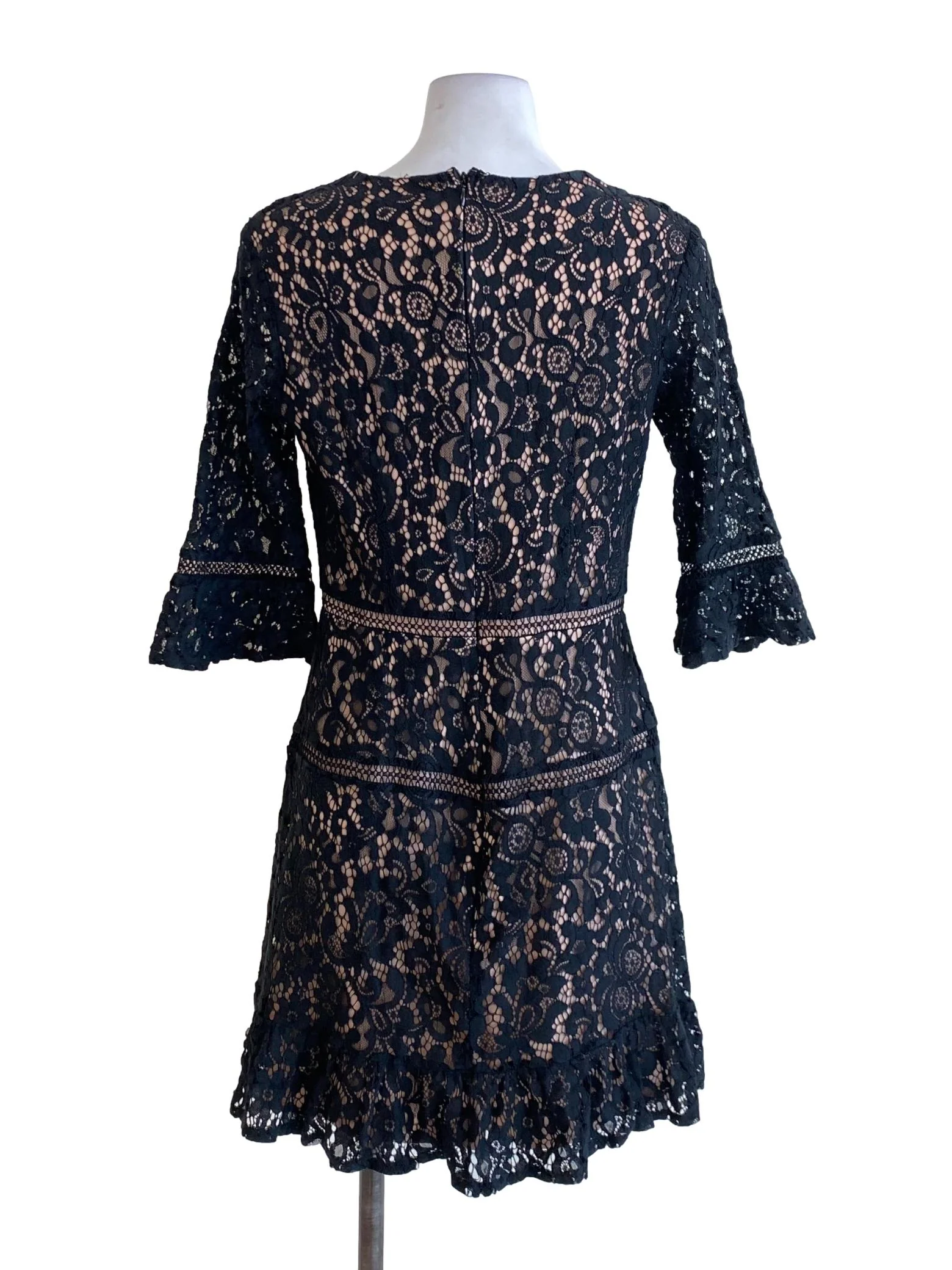 Coal Black Floral Lace Ruffle Hem Dress - Image 2