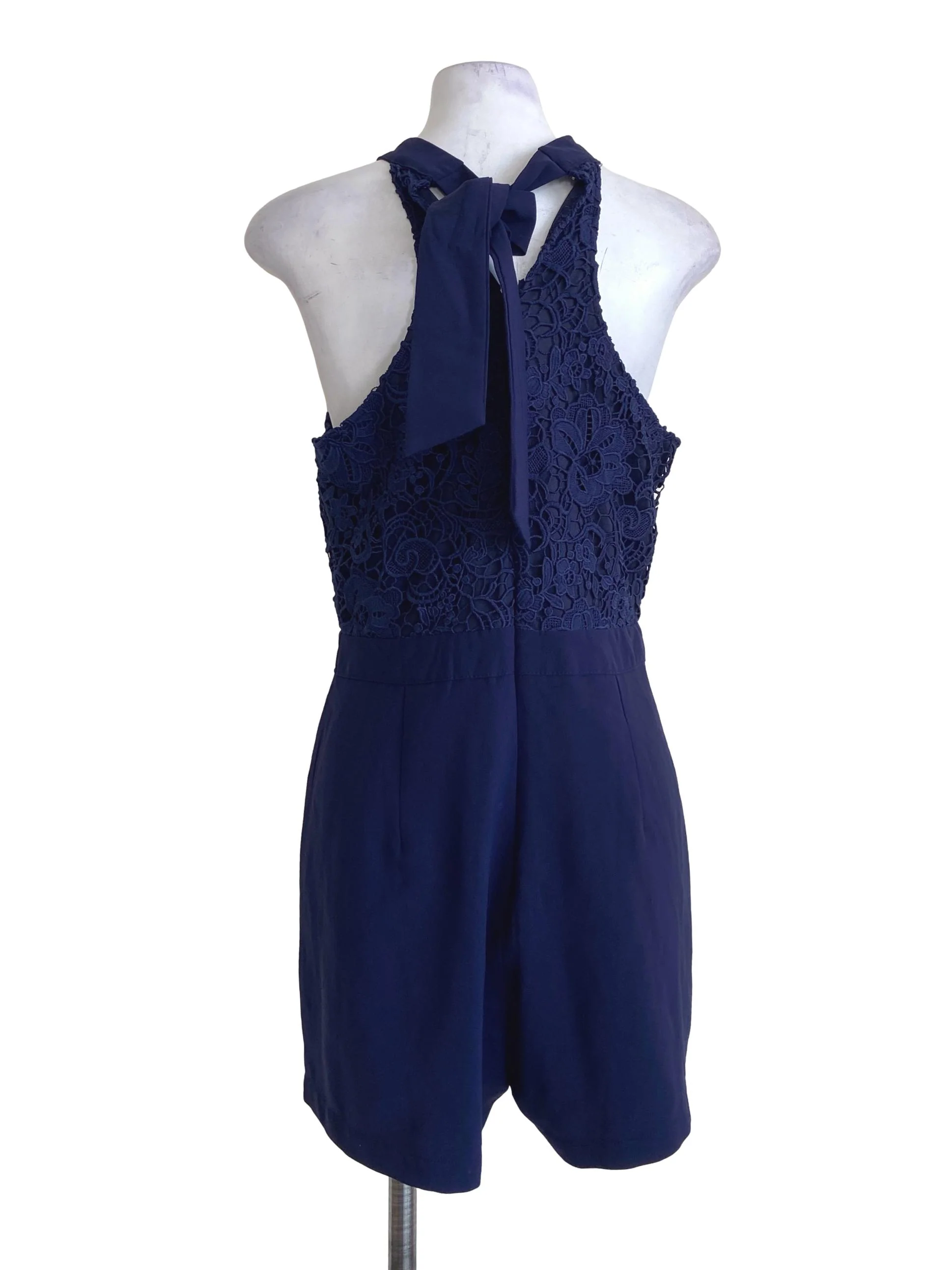 Cobalt Blue Sleeveless Floral Lace Romper - Image 2