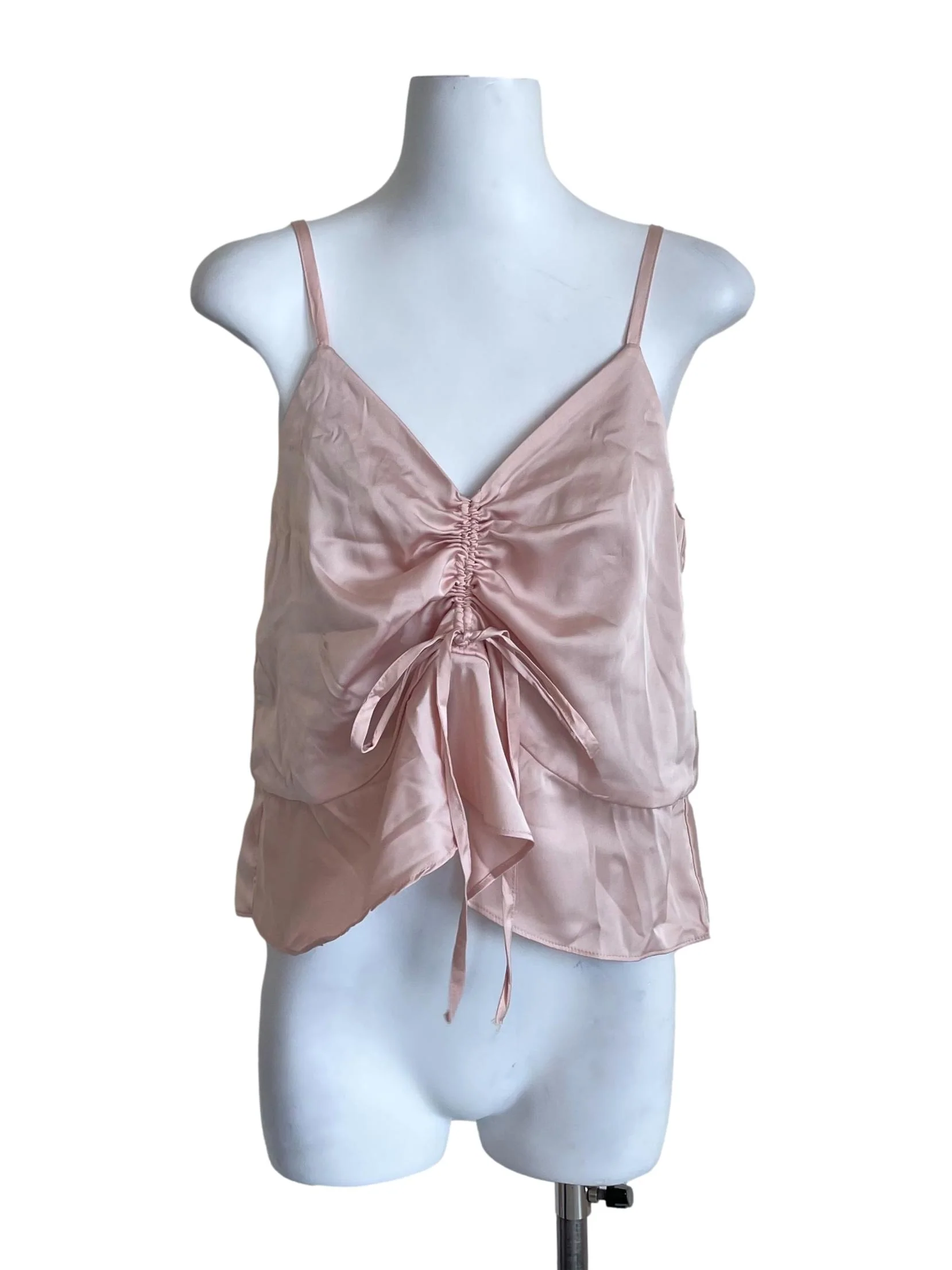 Pink Scrunch Satin Cami Top