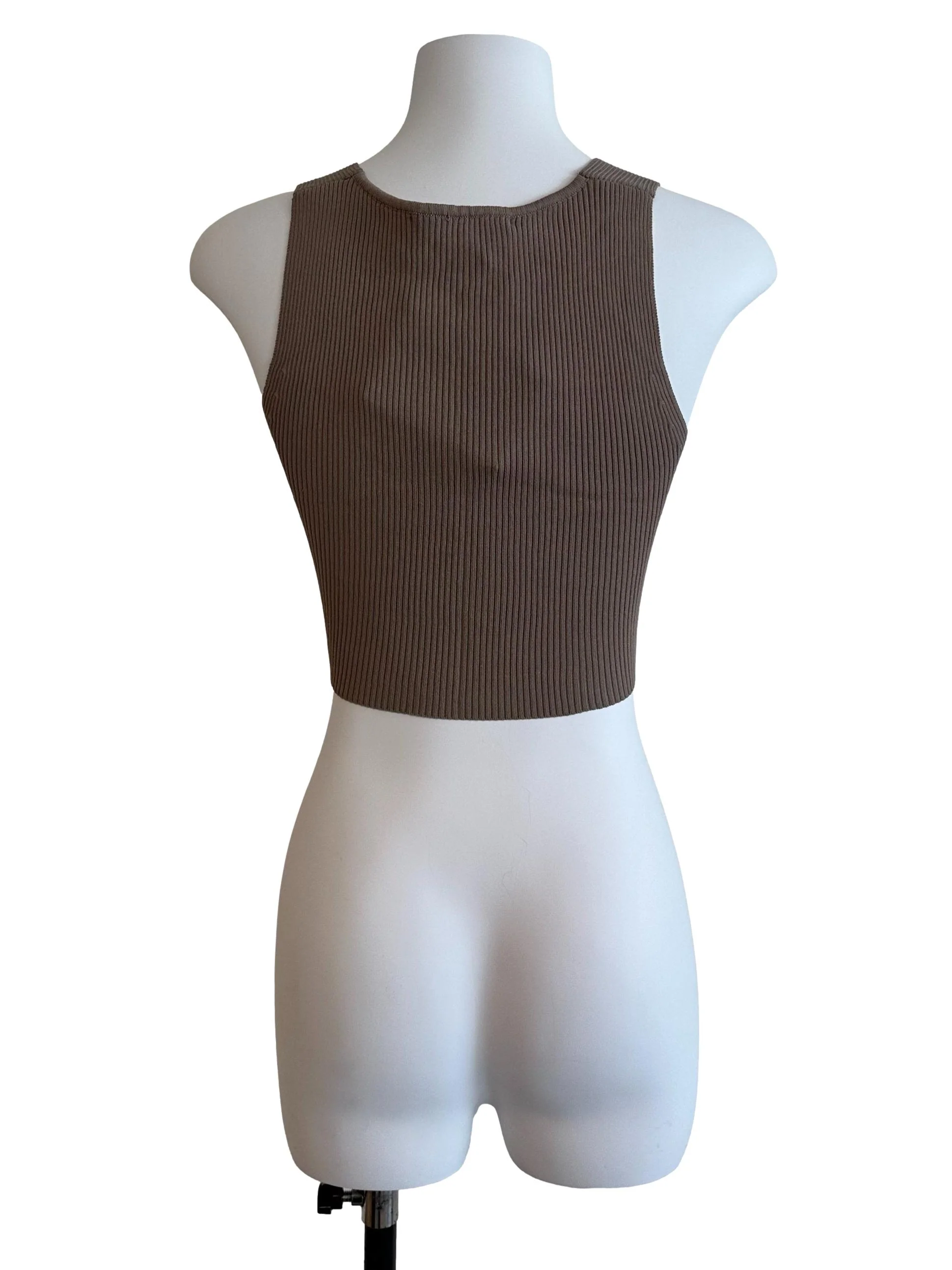 Coffee Brown Knit V Neck Crop Top - Image 2