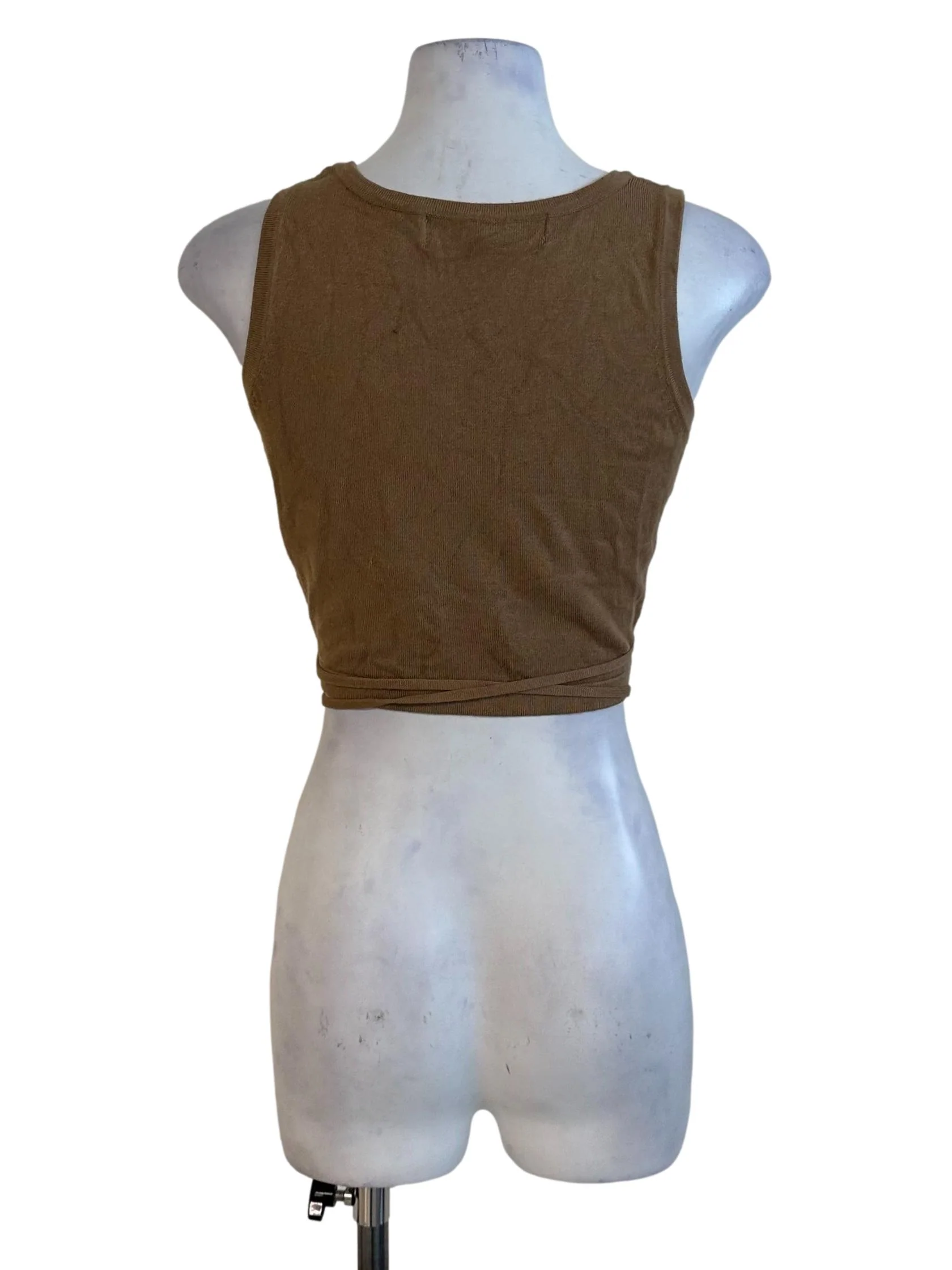 Coffee Brown Round Neck Tie Top - Image 2
