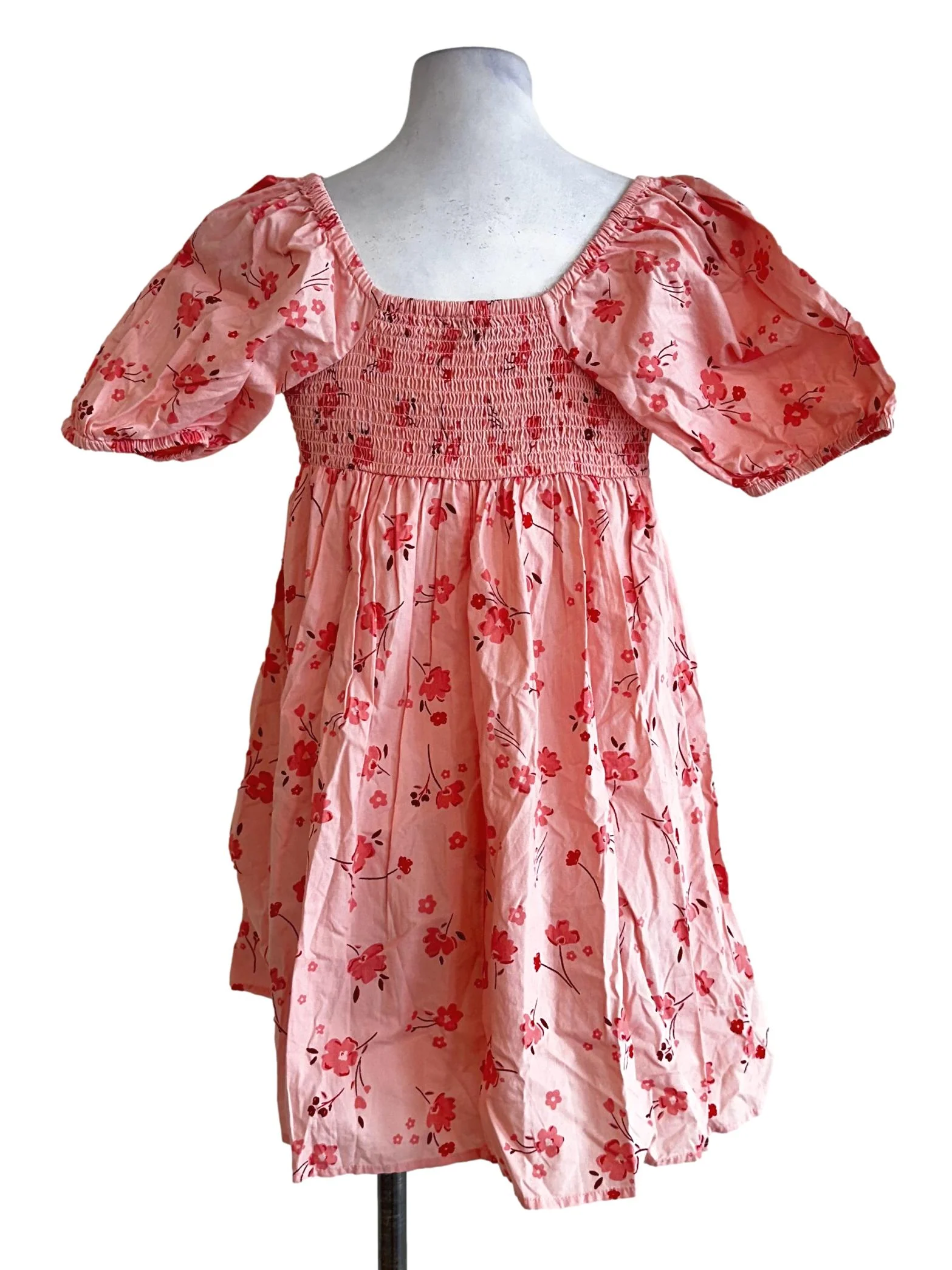 Coral Pink Flower Printed Mini Dress - Image 2