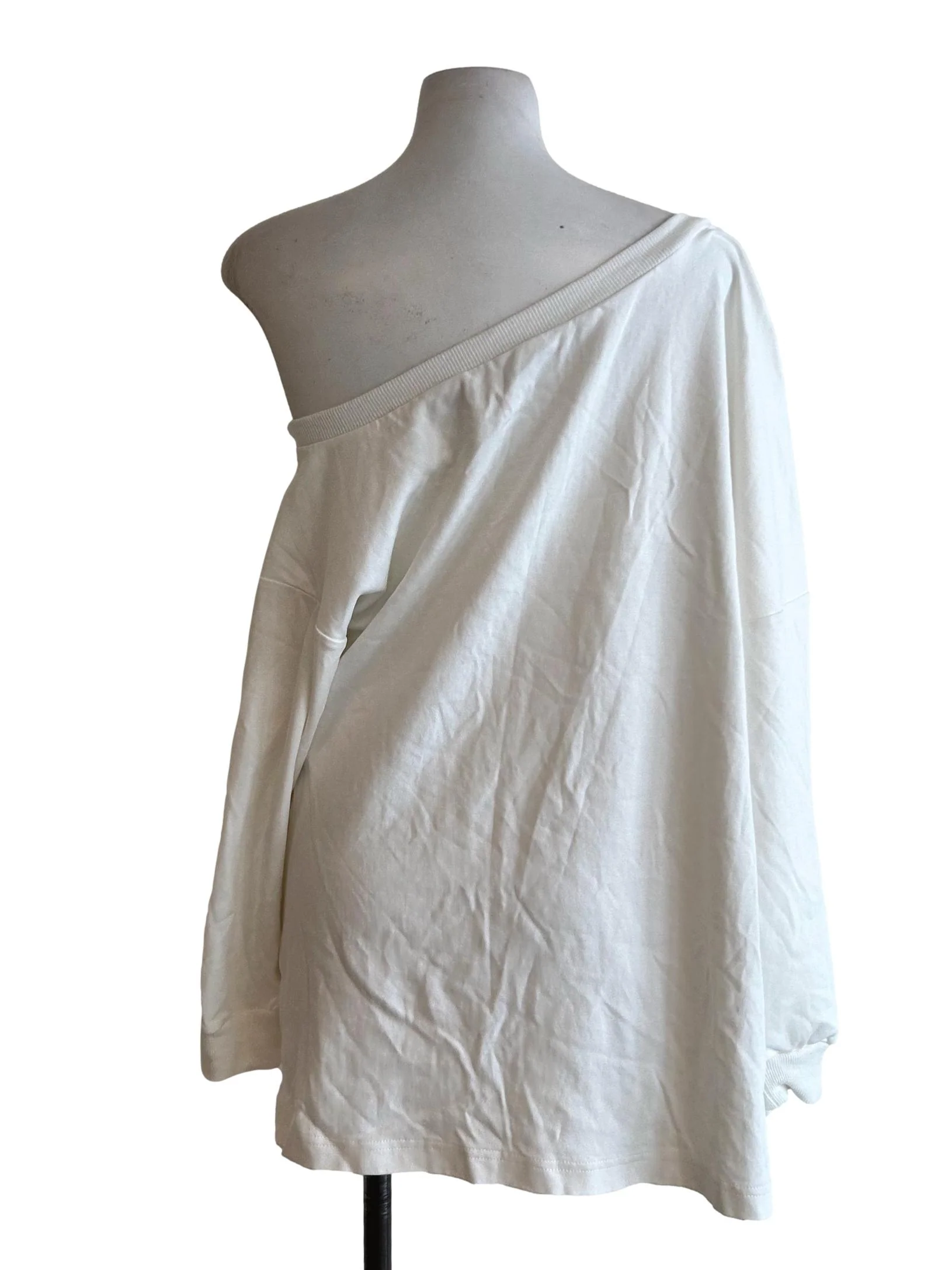 Cotton White Asymmetrical Sweatshirt - Image 2