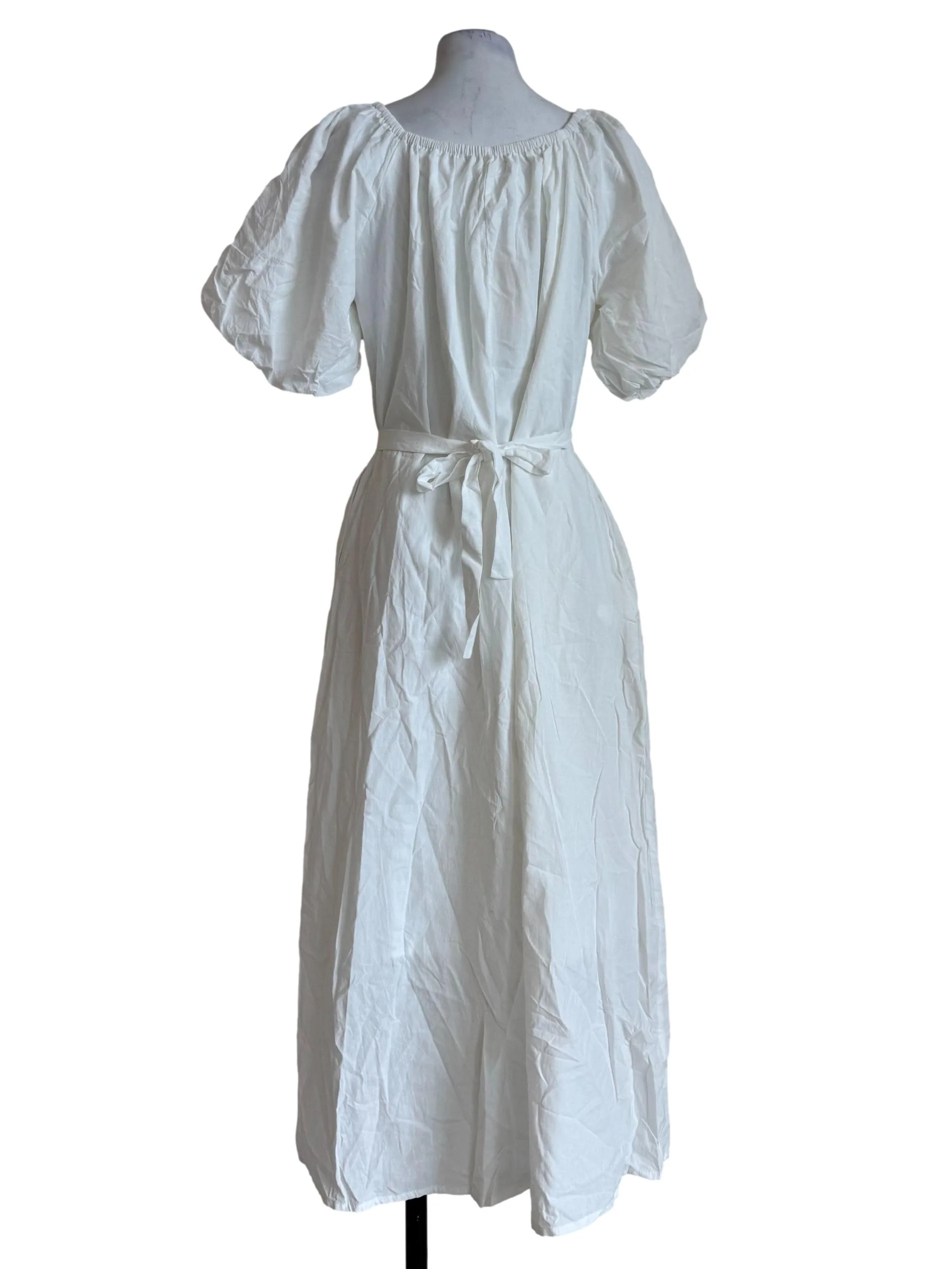 Cotton White Bubble Sleeve A-Line Dress - Image 2