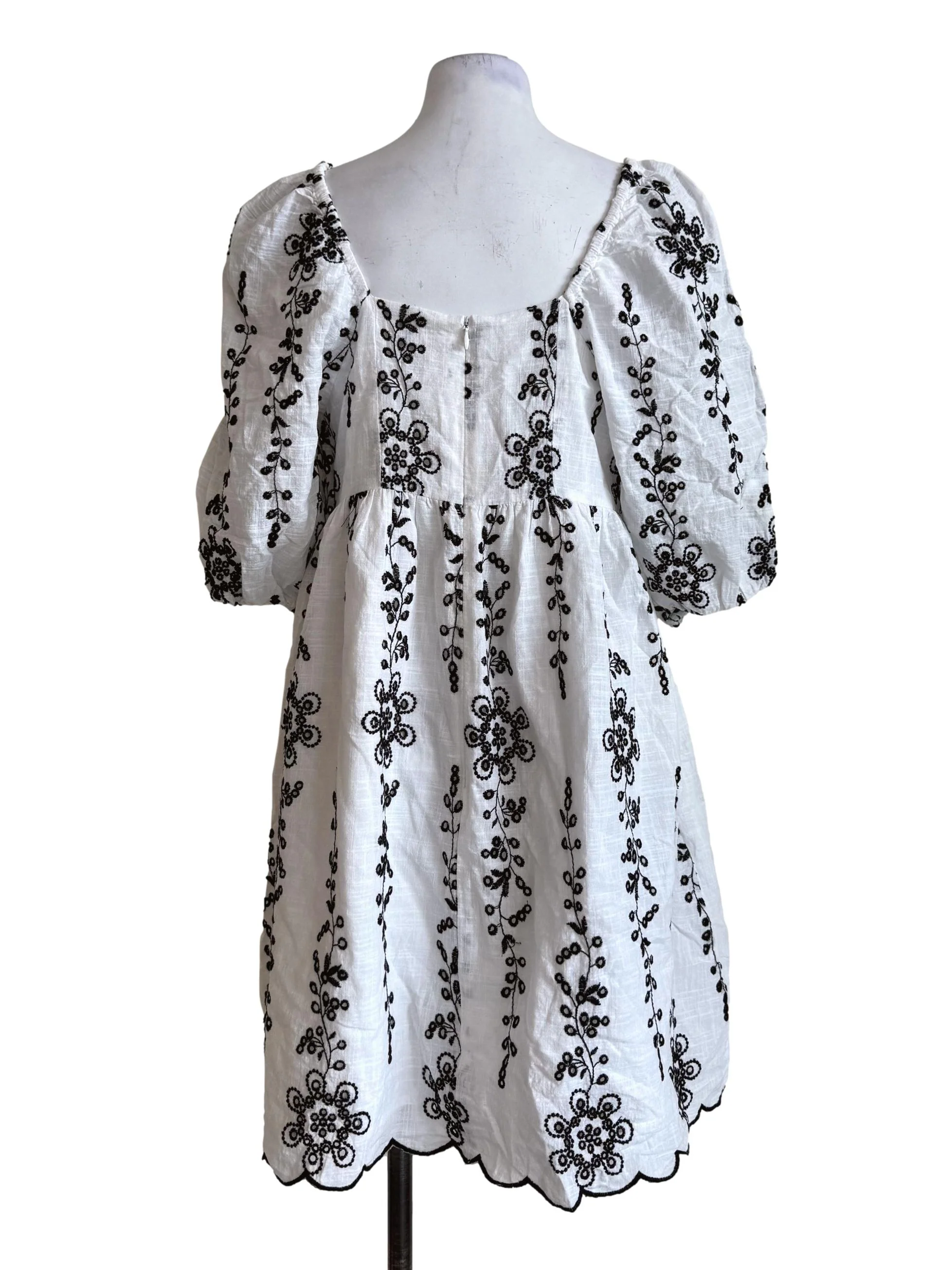 Cotton White Embroidery Square Neck Dress - Image 2