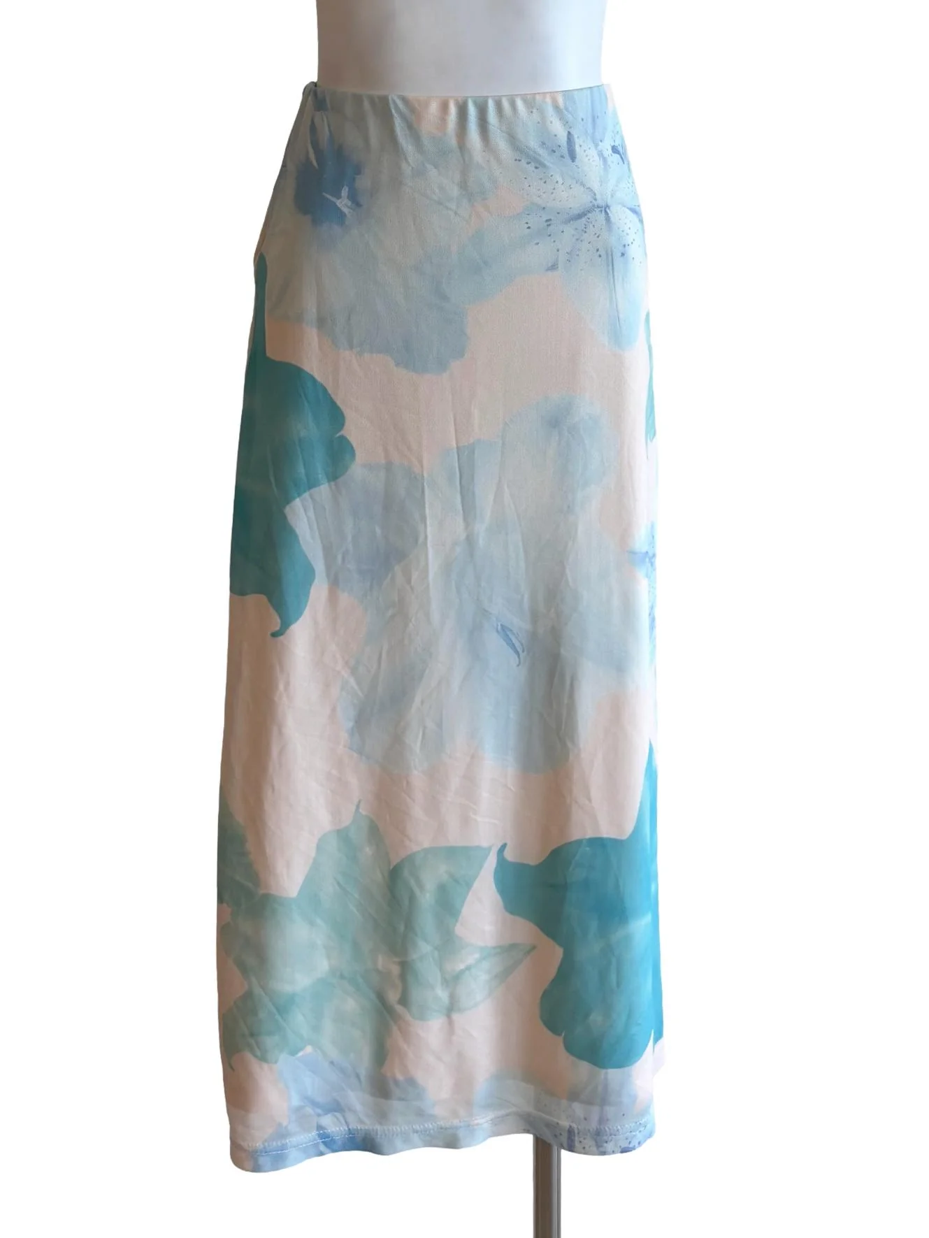 Cream Baby Blue Floral Print Skirt