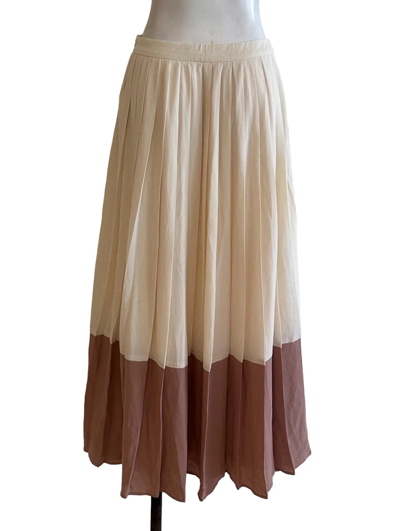 Cream Beige Duo Tone Pleated Skirt - Image 2