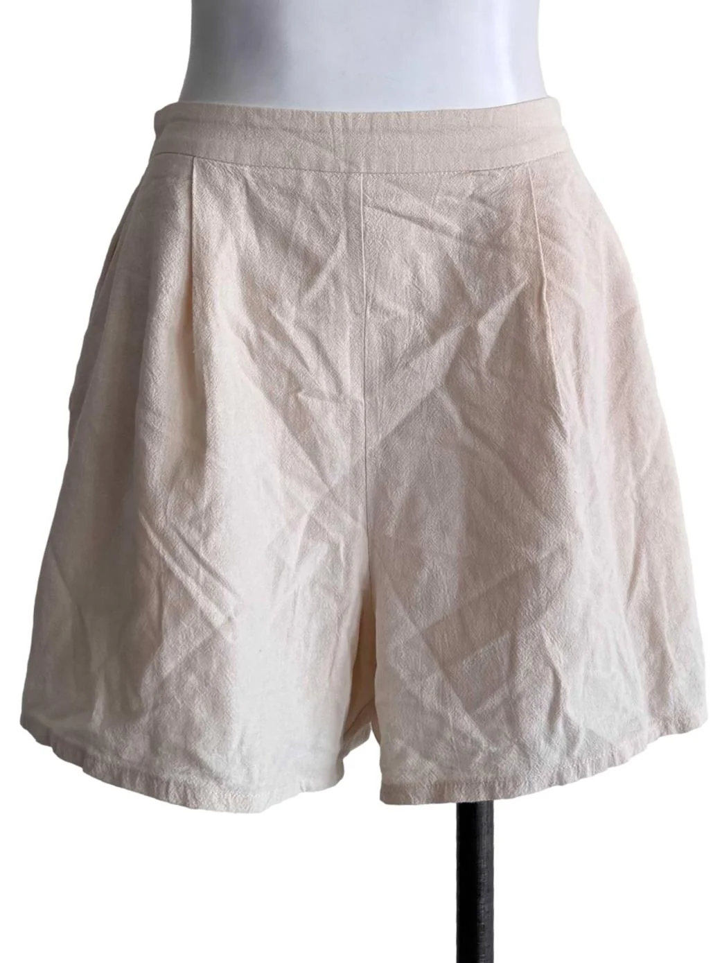 Cream Beige High-Waist Relaxed Shorts