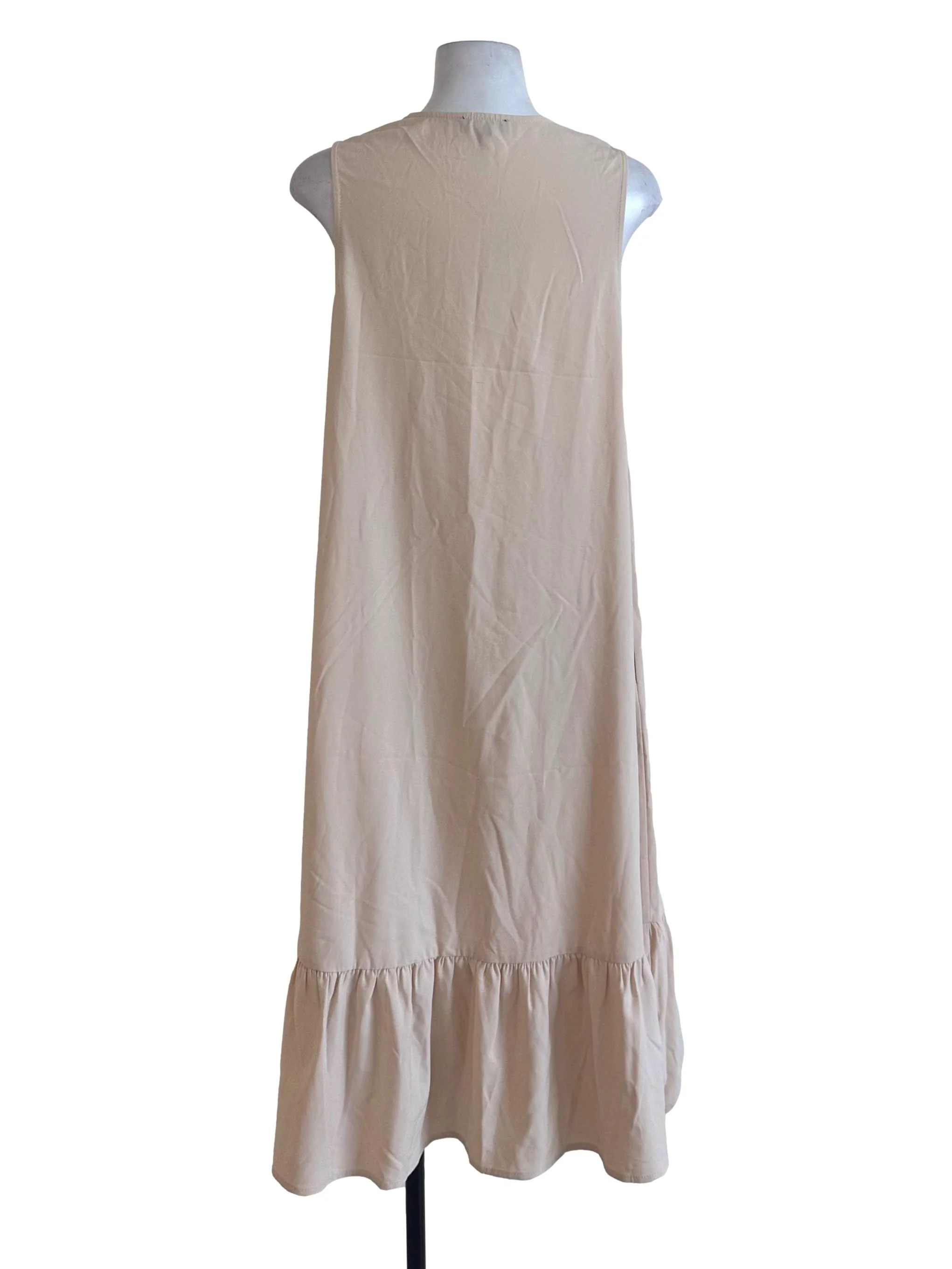 Cream Beige Plain Ruffle Dress - Image 2