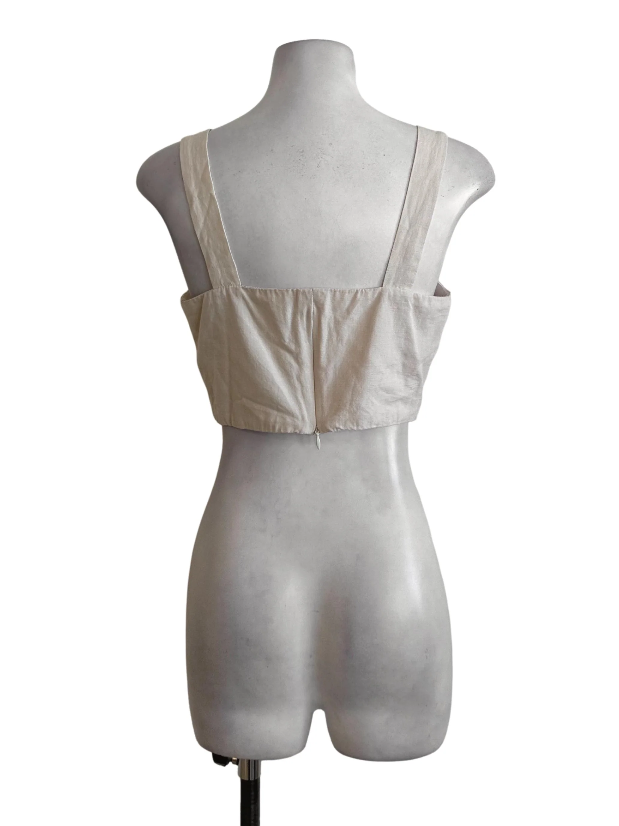 Cream Beige Square Neck Textured Top - Image 2