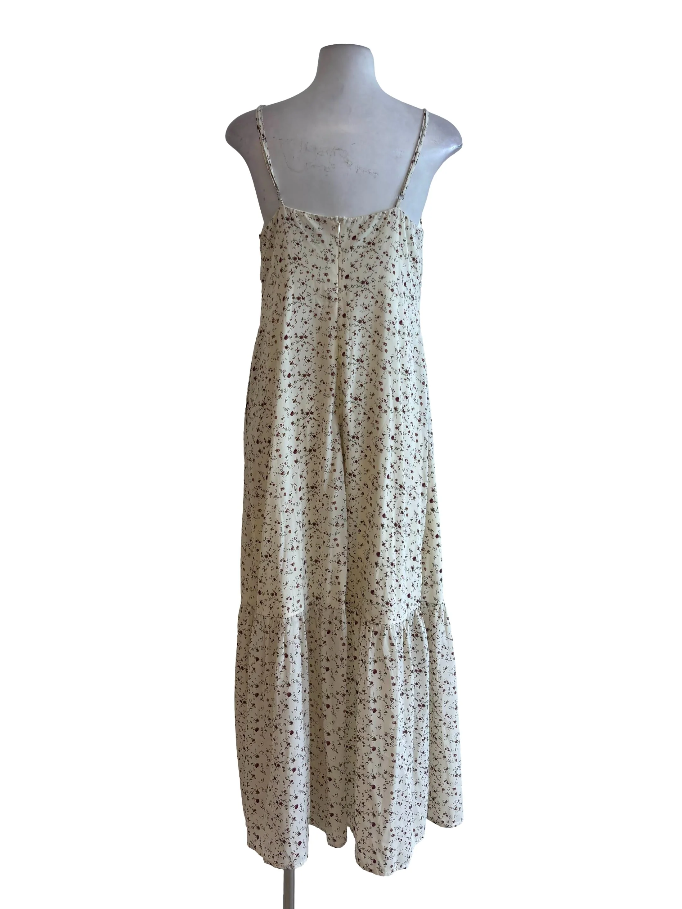 Cream Floral Strappy Maxi Slit Dress - Image 2