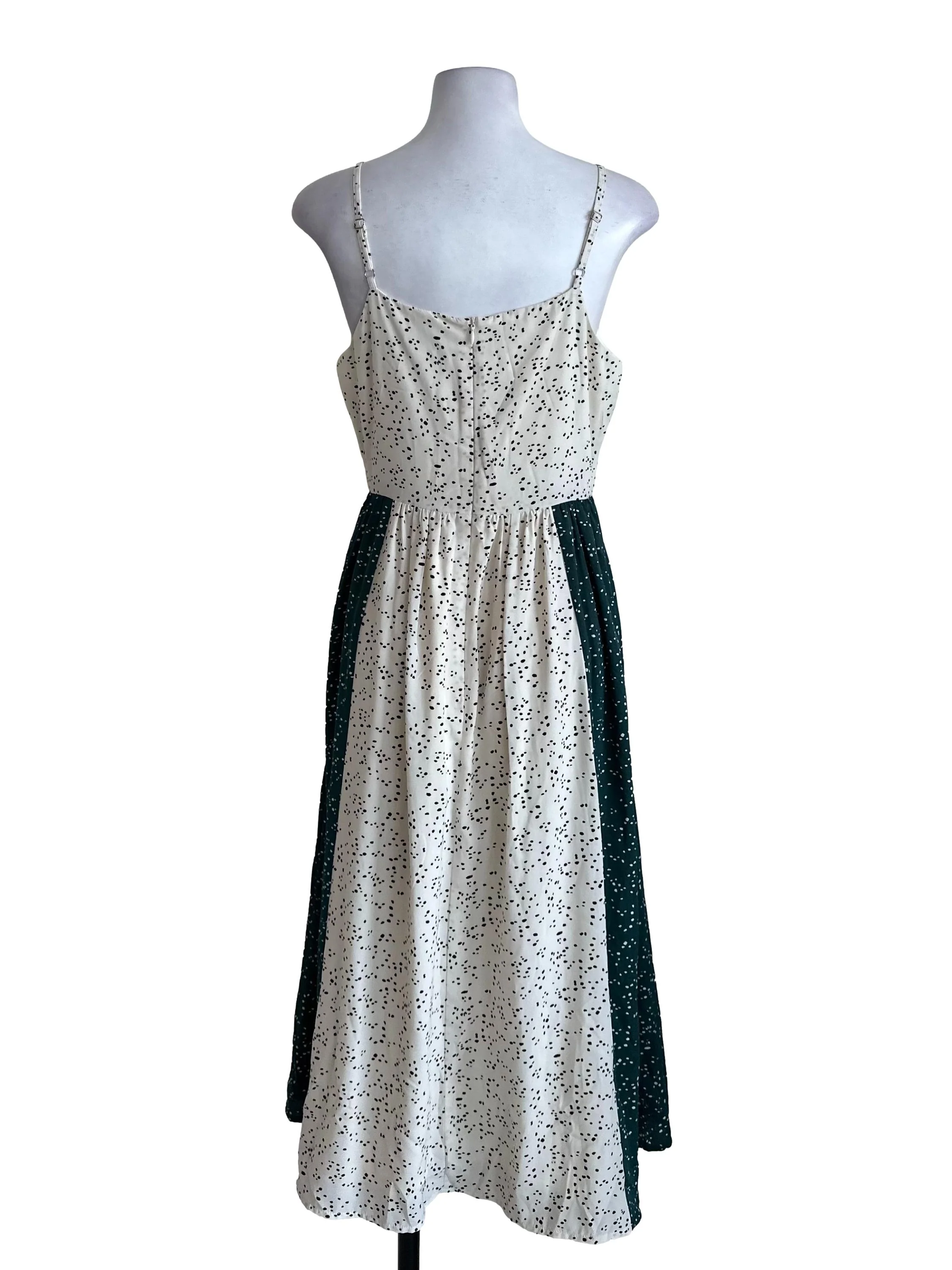 Cream Green Pattern A Line Dress - Image 2