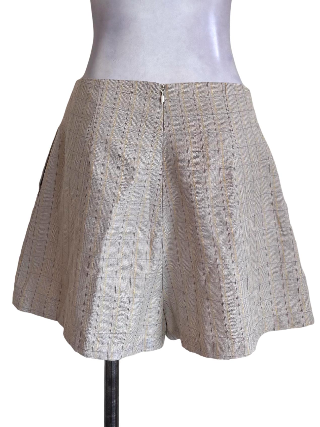 Cream Linen Tartan Wrap Skorts - Image 2