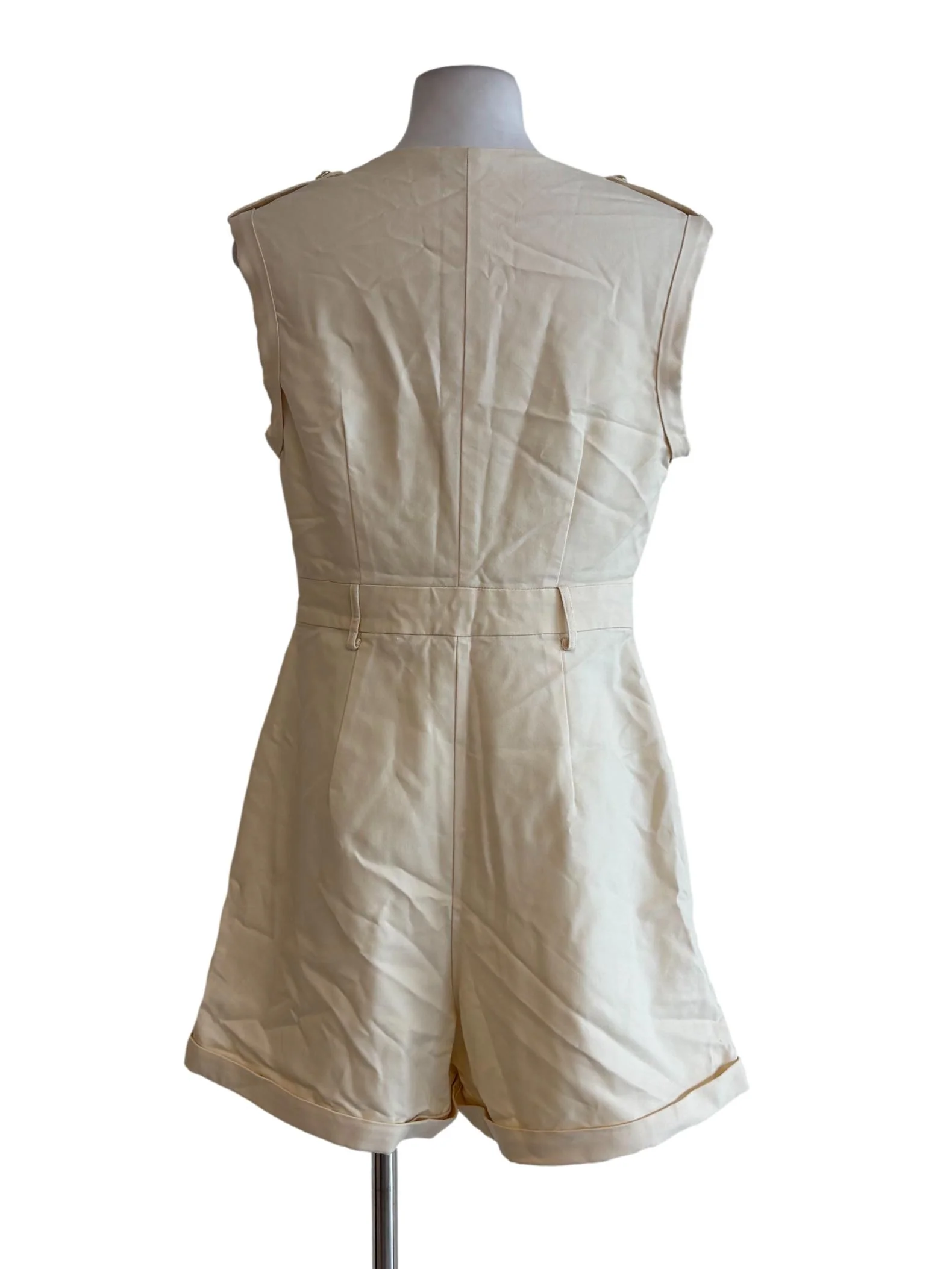 Cream Sleeveless Buttoned Rompers - Image 2