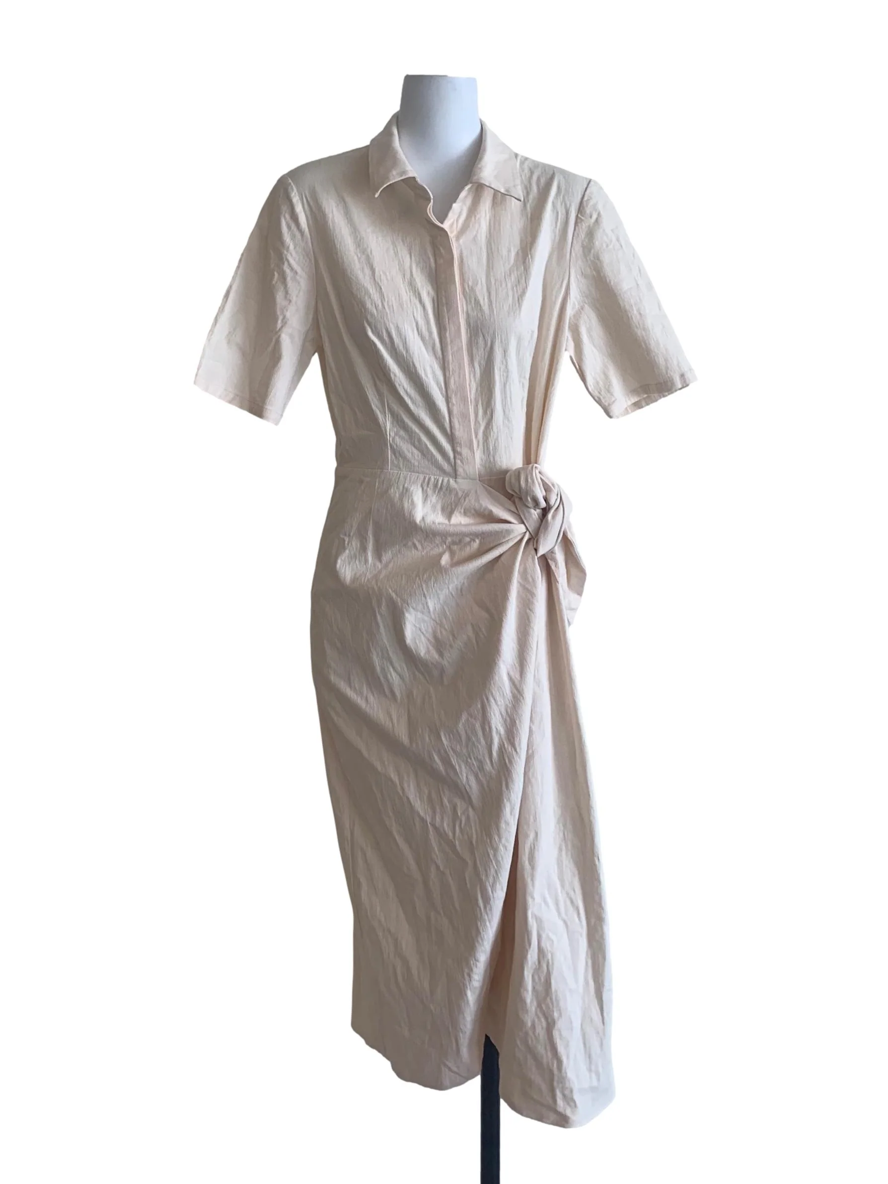 Cream Textured Cotton Wrap Dress OSN