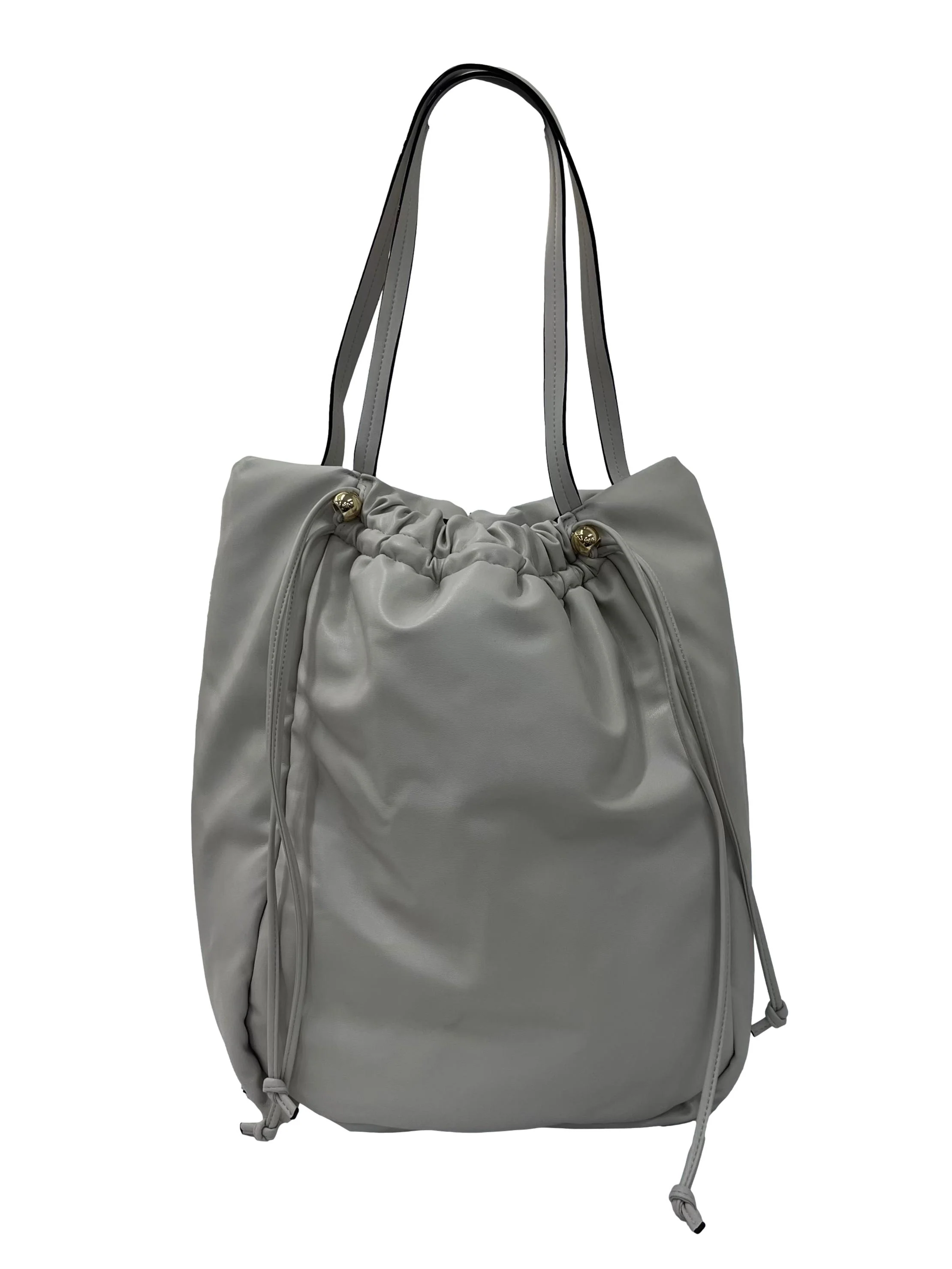 Cream Tote Bag With Drawstring Closure
