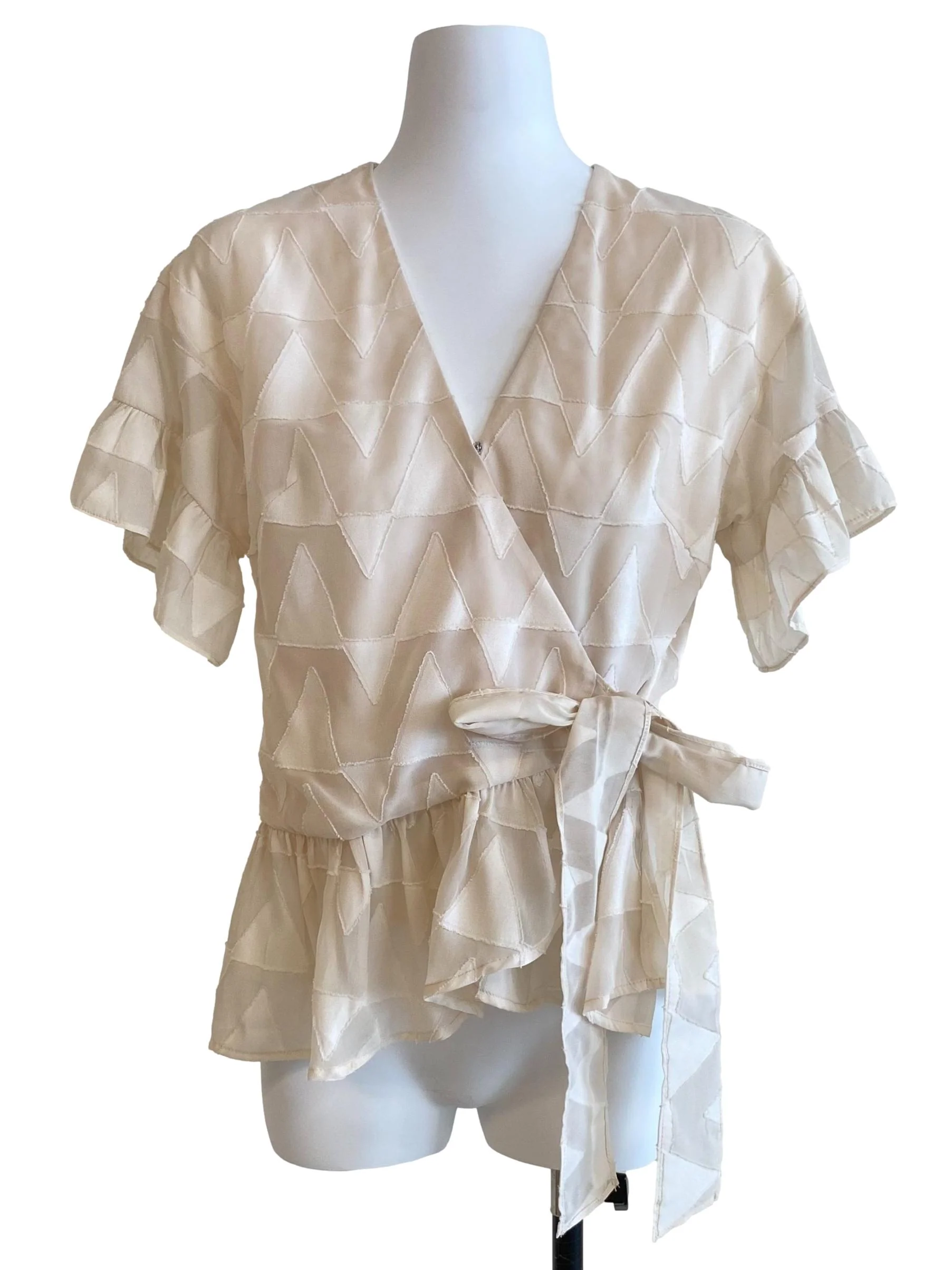 Cream V-Neck Peplum Wrap Top