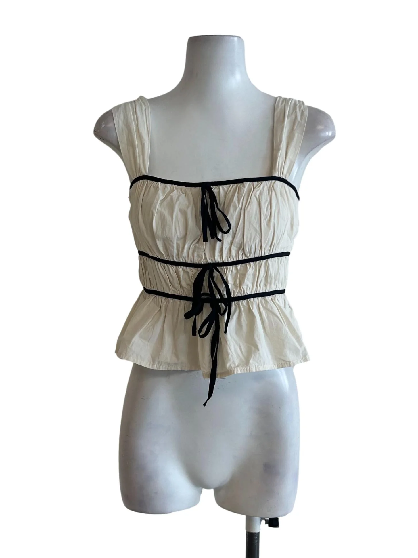 Cream White And Black Smocked Top