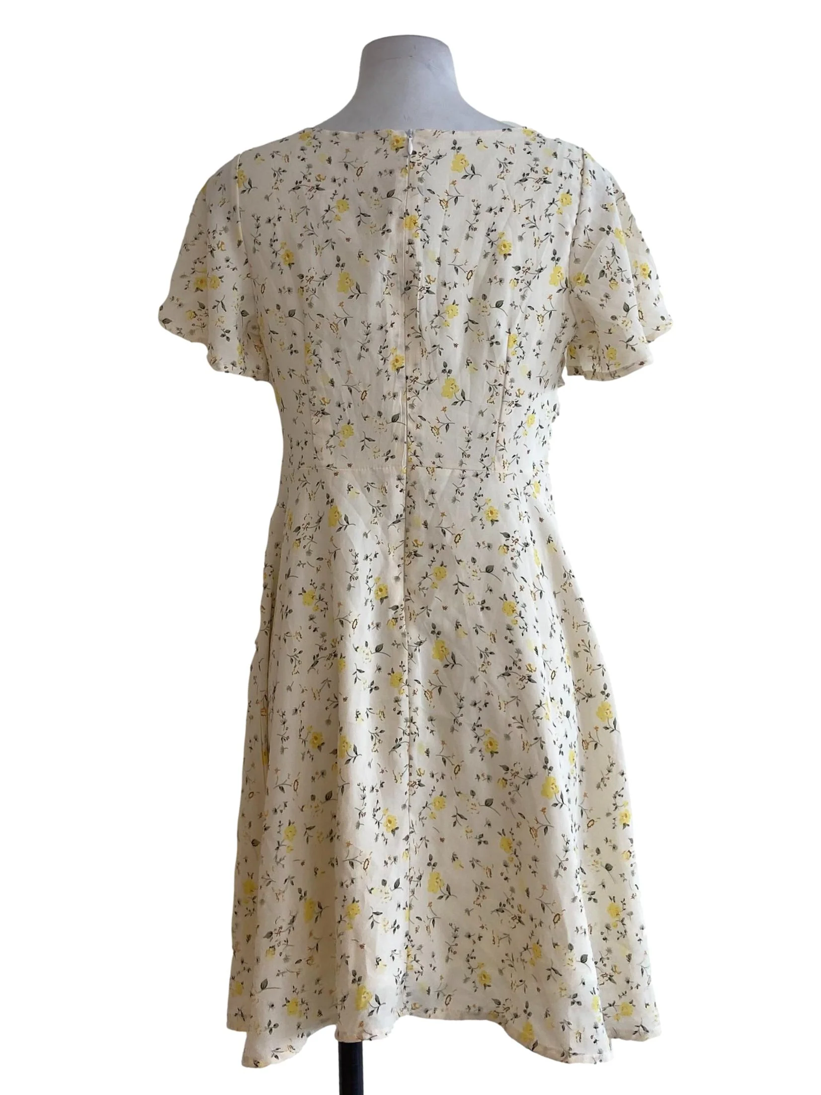 Cream White Floral A-Line Dress - Image 2