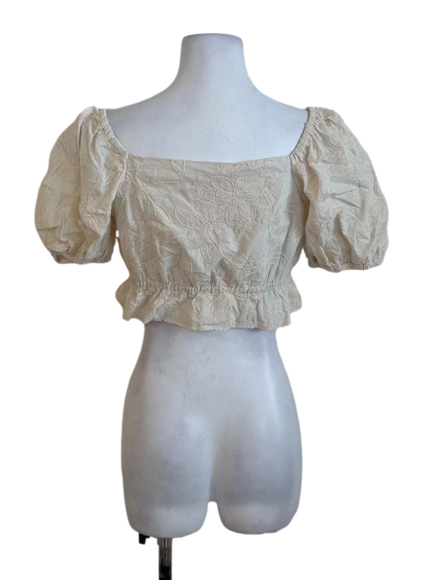 Cream White Floral Textured Top - Image 2