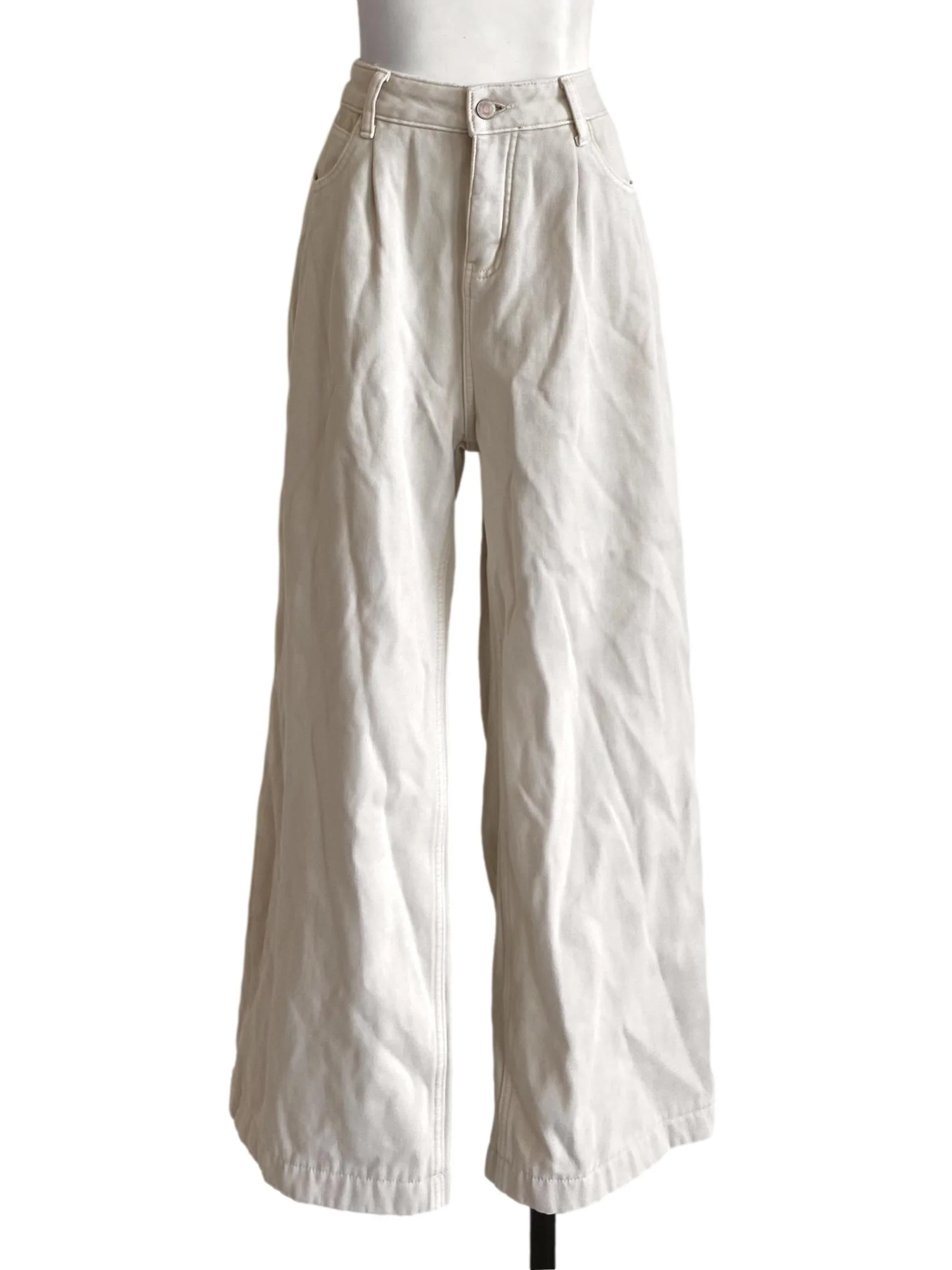 Cream White Herringbone Straight Jeans