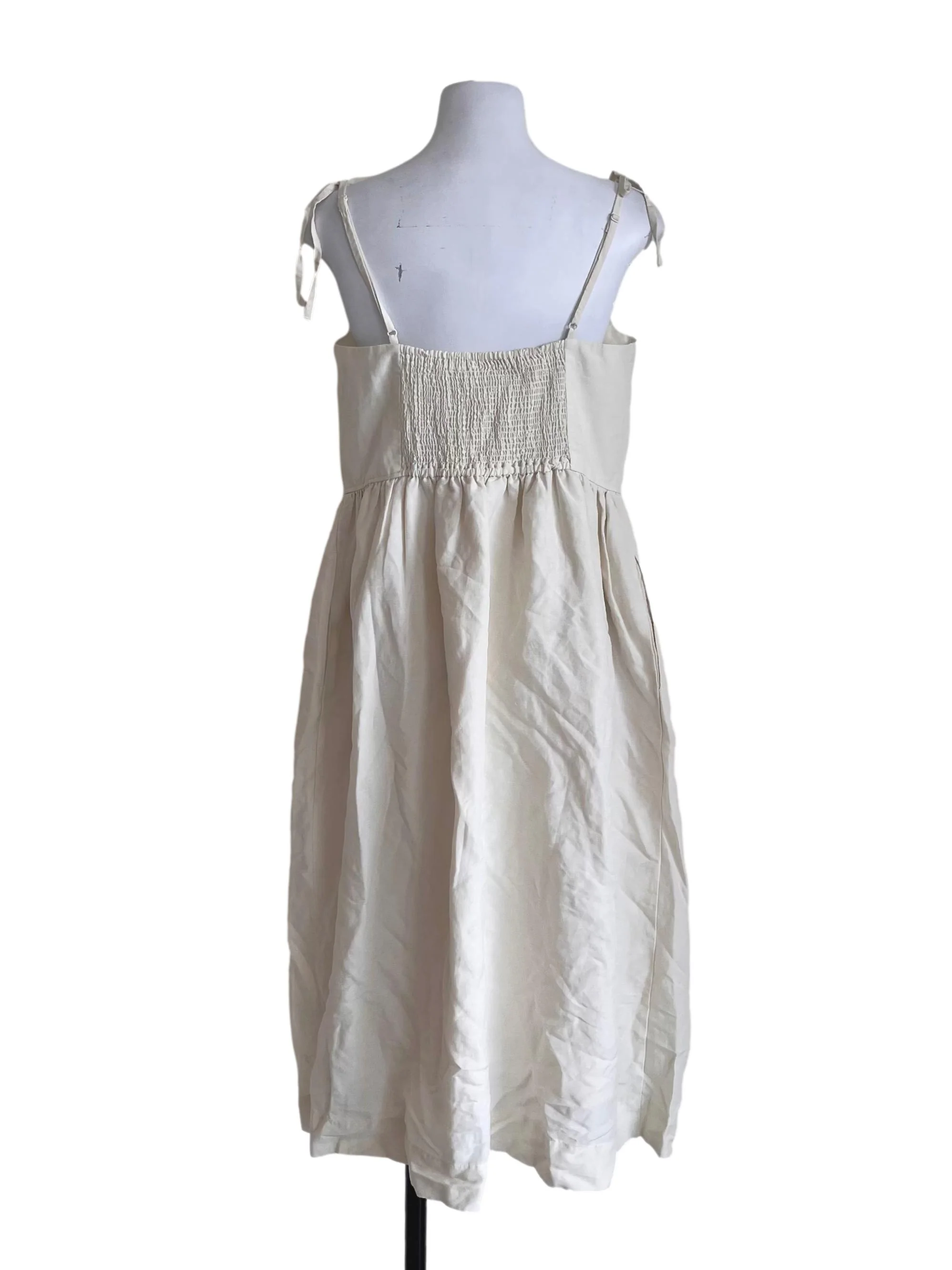 Cream White Linen Apron Dress - Image 2