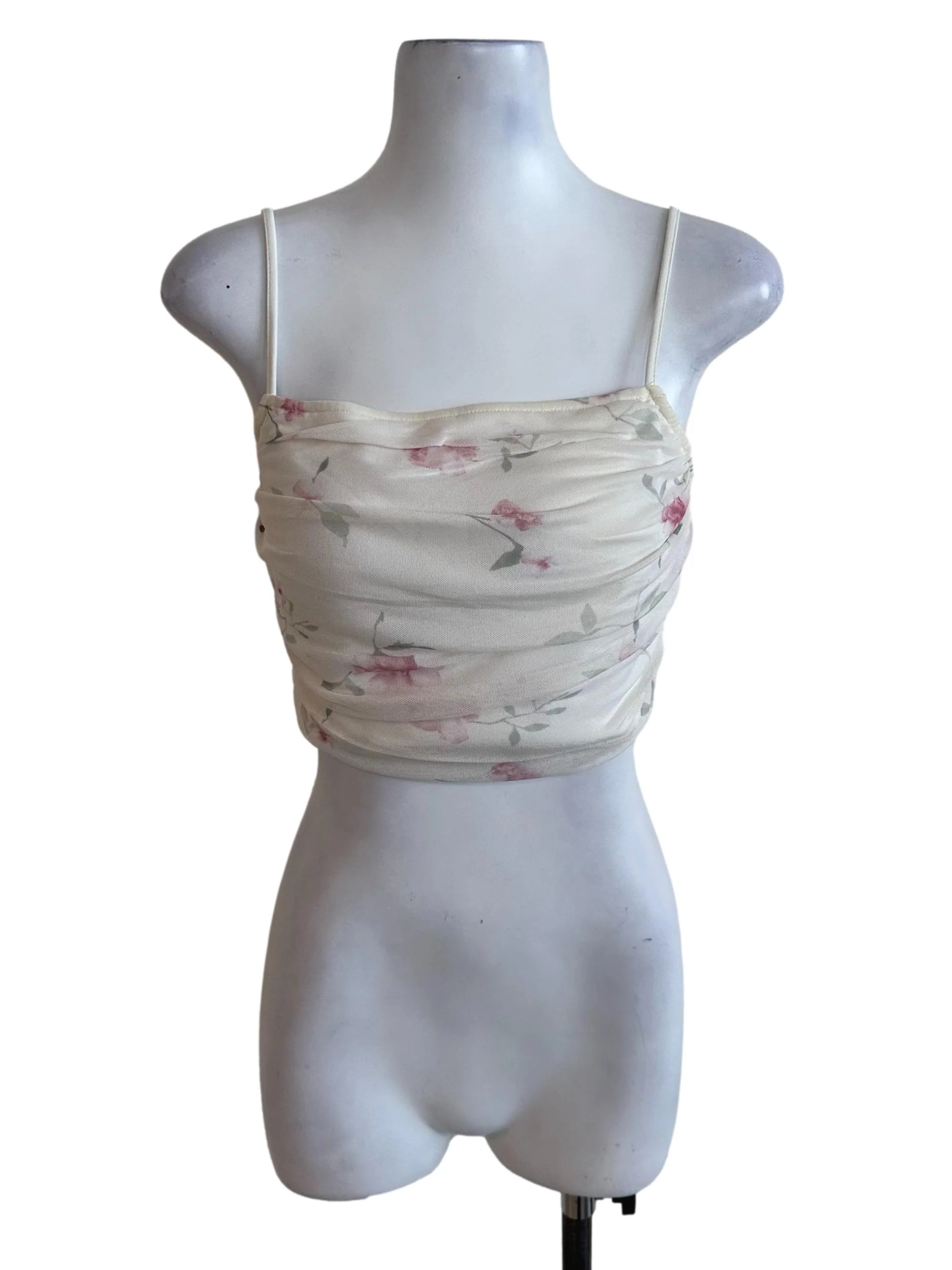 Cream White Mesh Net Floral Top