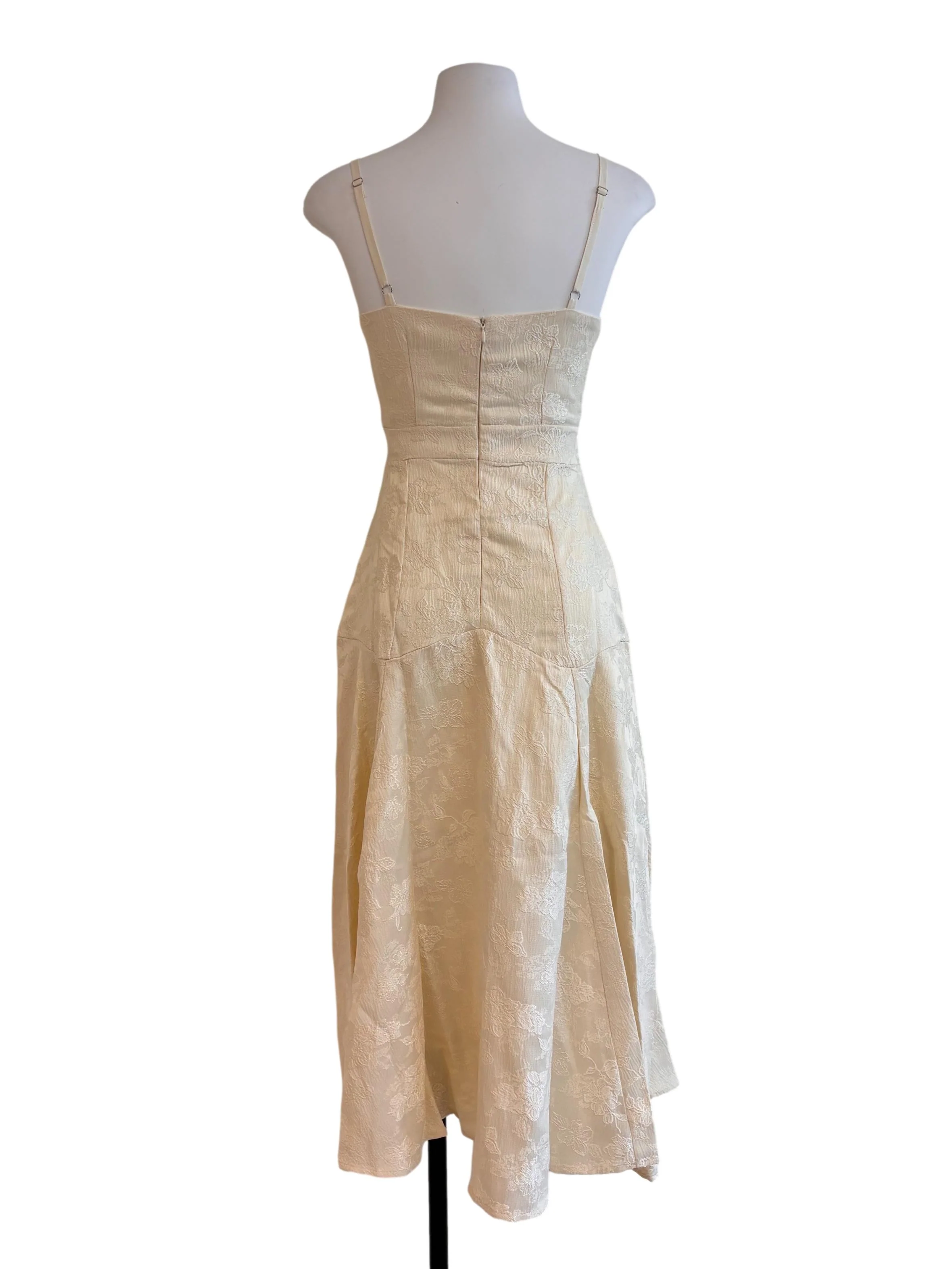 Cream White Ruched Neckline Dress - Image 2