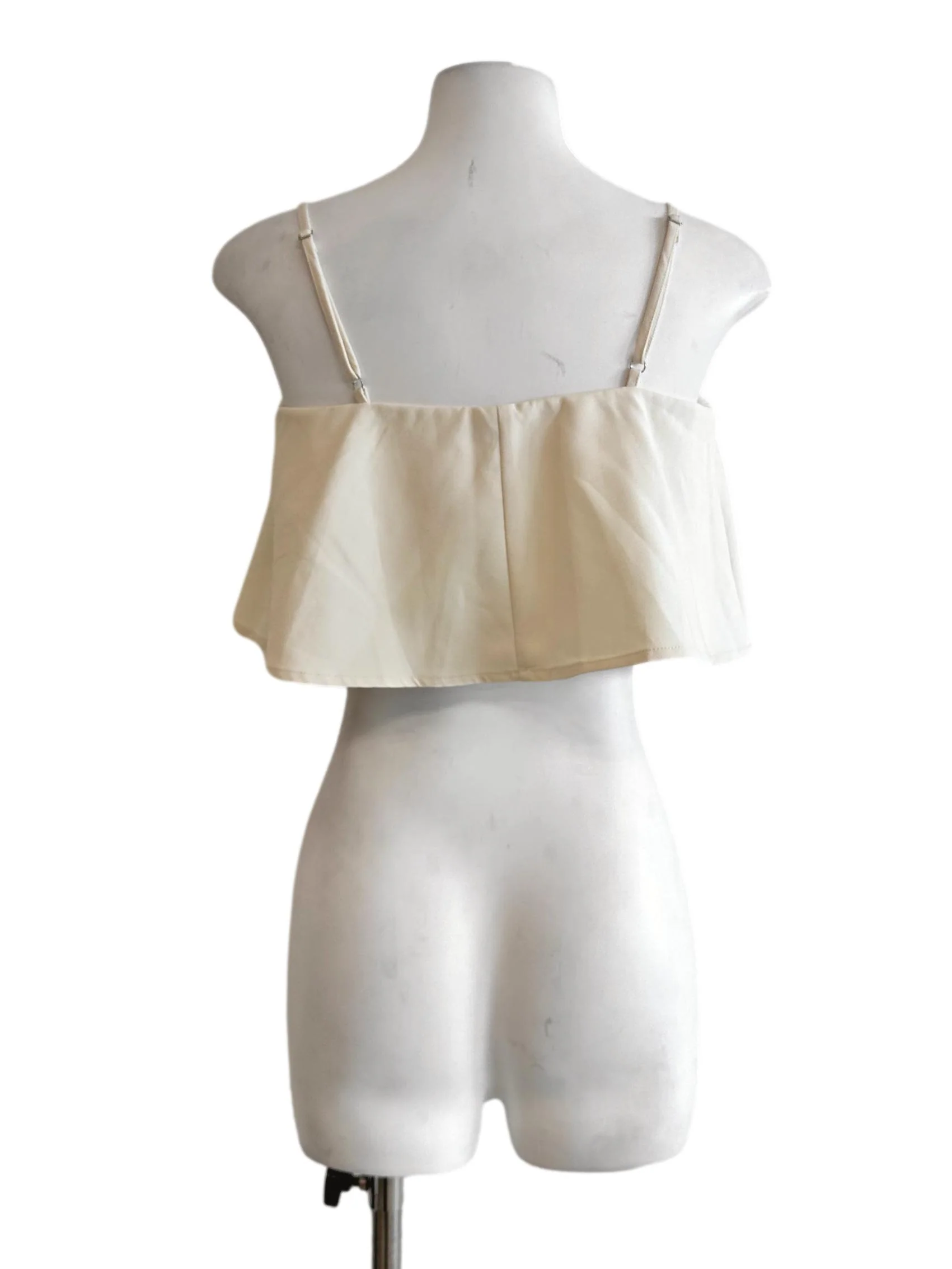 Cream White Sleeveless Cape Crop Top - Image 2