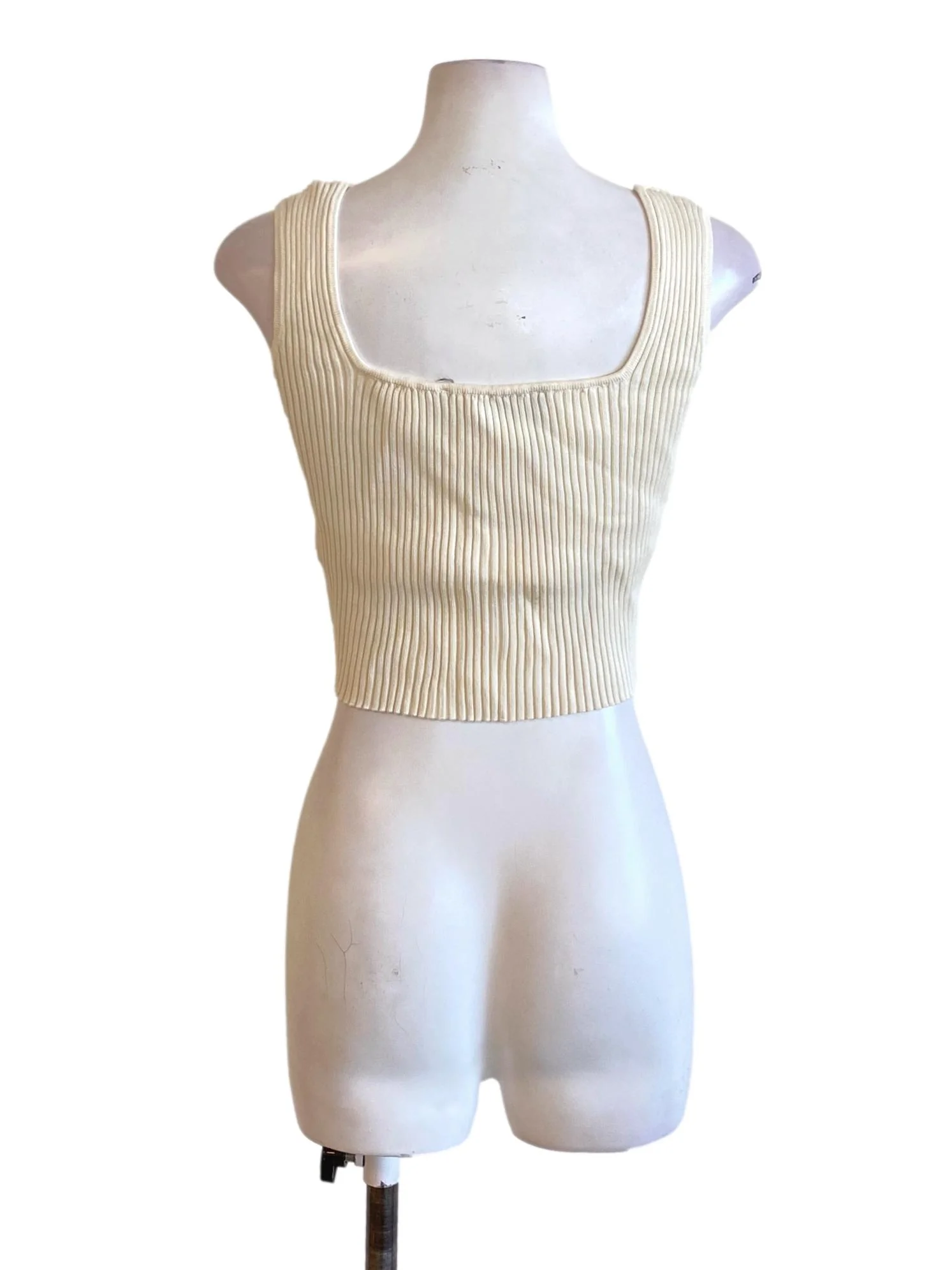 Cream White Square Neck Knitted Waisted Top - Image 2