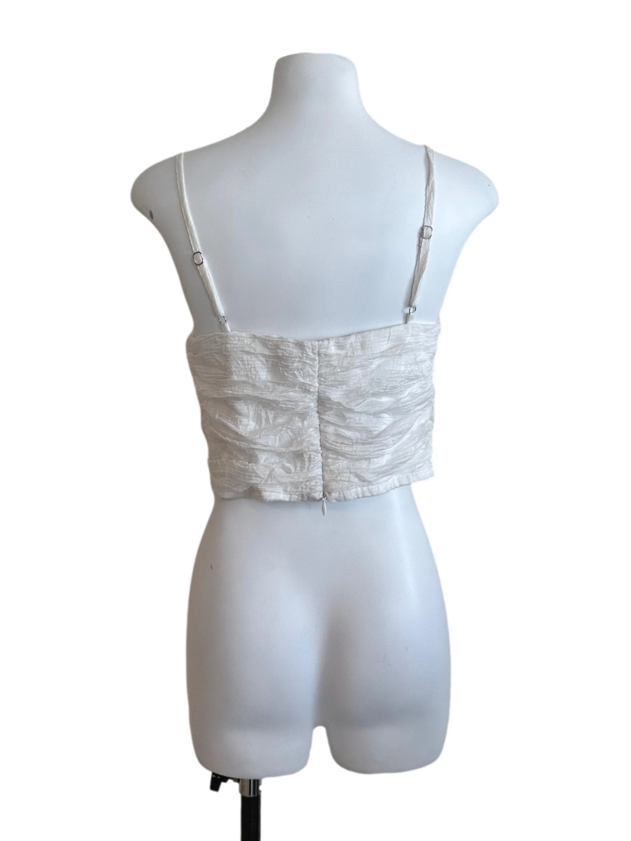 Cream White Textured Spaghetti Strap Top - Image 2