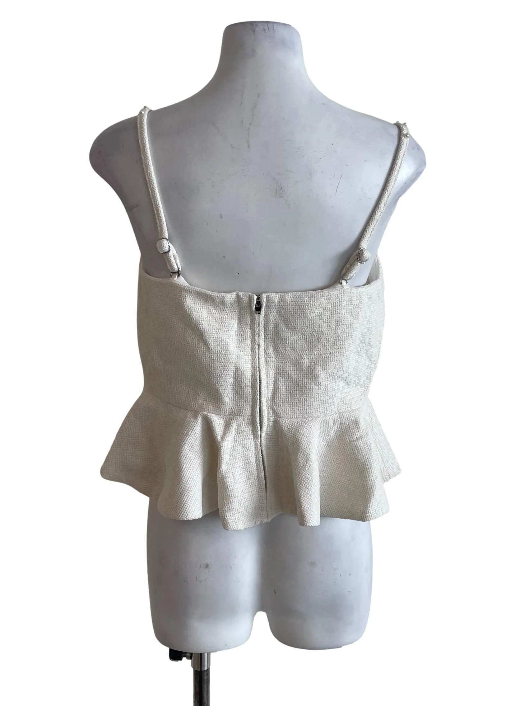 Cream White Tweed Crop Top - Image 2
